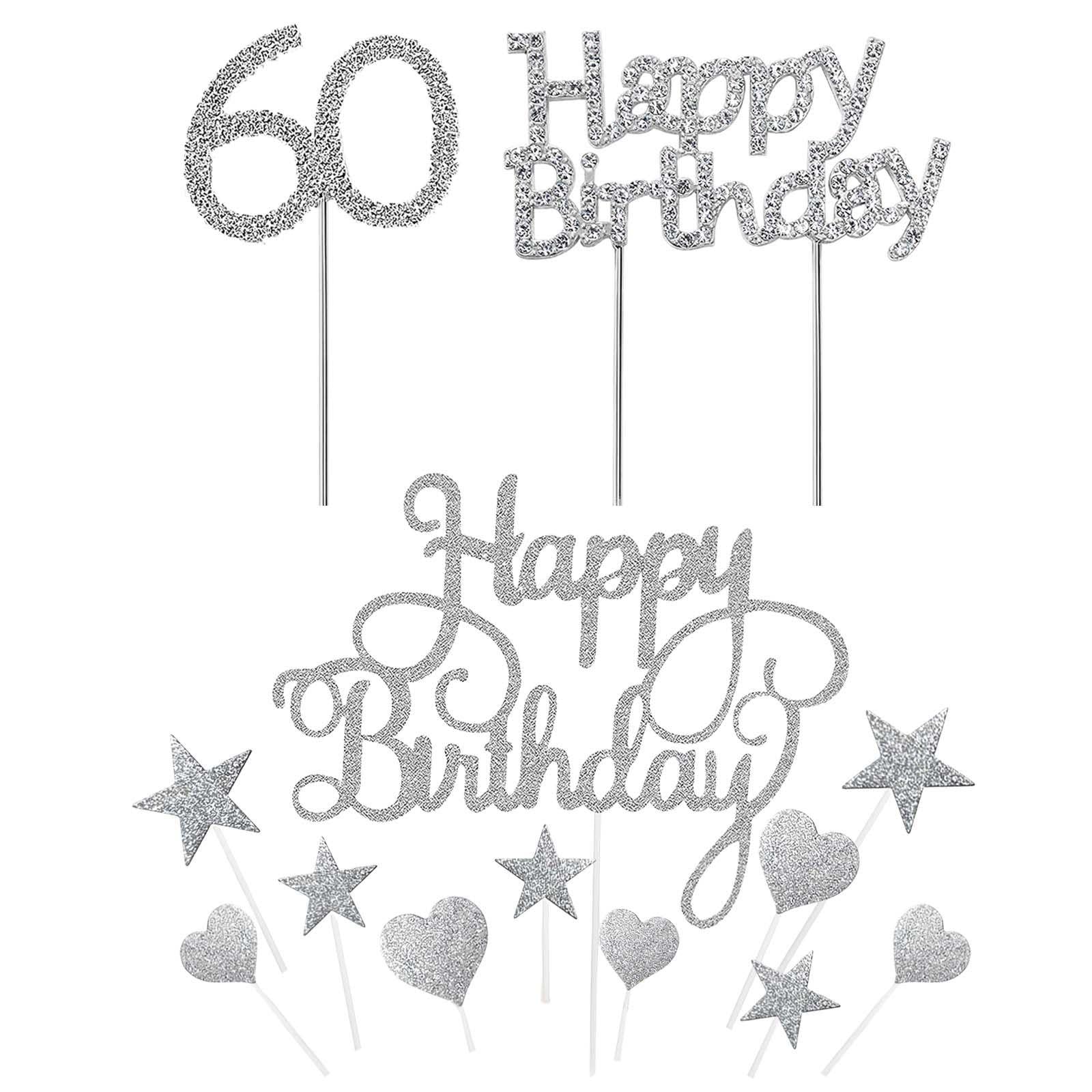 HINFHI 13 Pieces Of 60Th Birthday Card Inserts, Cake Decorations, Shiny Cake Card Inserts, Baking Decorations.