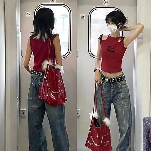 Miniatura 7 de Cinturón gótico con remache de estrella con hebilla de doble aguja, cinturón de piel sintética, cinturón de moda para hombres y mujeres