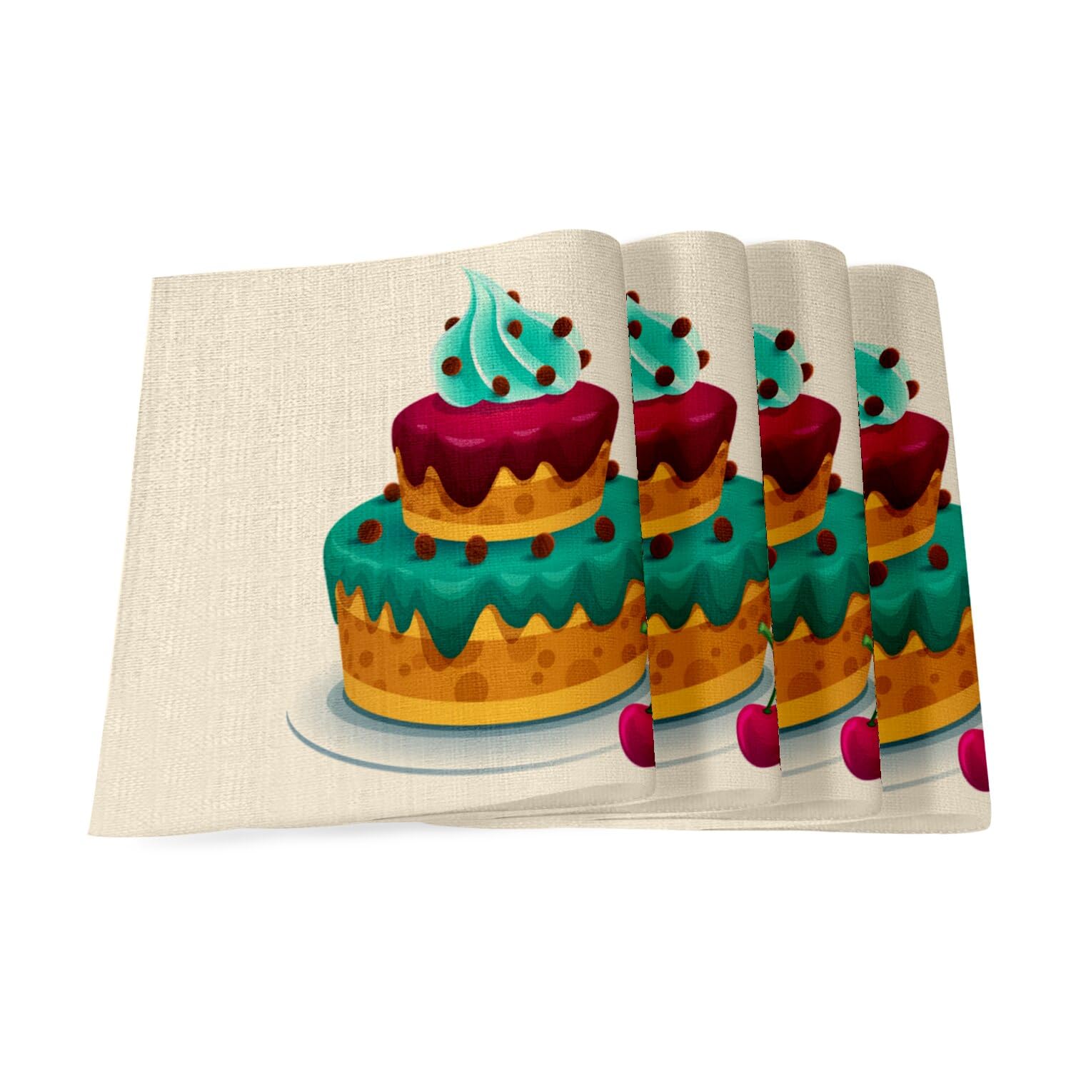 Set de table en lin enfant dessin gâteau anniversaire lot de 4 grands formats