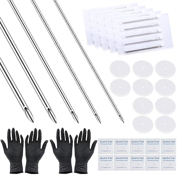 Piercing Needle Kit - Narkysus 47Pcs Piercing Kit Includes 25pcs Mixed 12G 14G 16G 18G 20G Ear Nose Piercing Needles 10pcs No Pull Piercing Disc 2pcs Gloves 10pcs Clean Tools for Belly Button Piercing