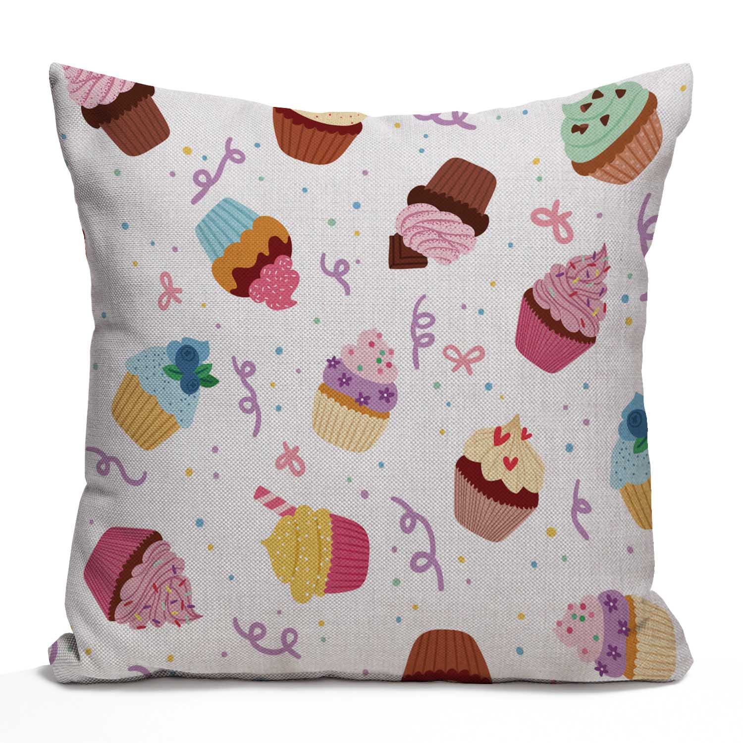 Tomda Little Delicious Cupcakes Cotton Burlap Linen Cushion Cover Throw Pillow Case Sofa Outdoor Decorative Square 45x45cm 18x18 Inch