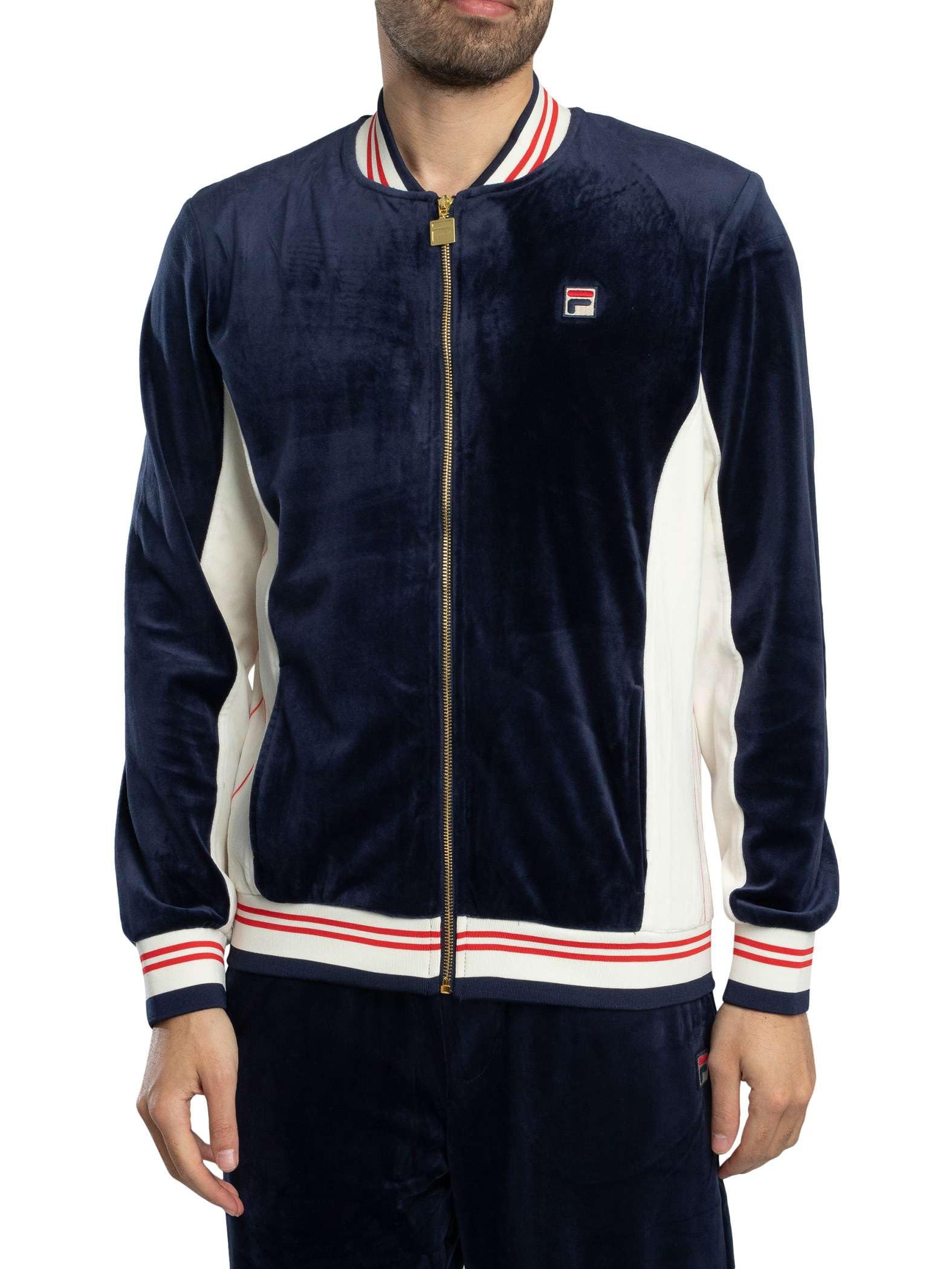Fila Men's Navy/Gardenia/Red Miguel Velour Archive Track Jacket, 3XL