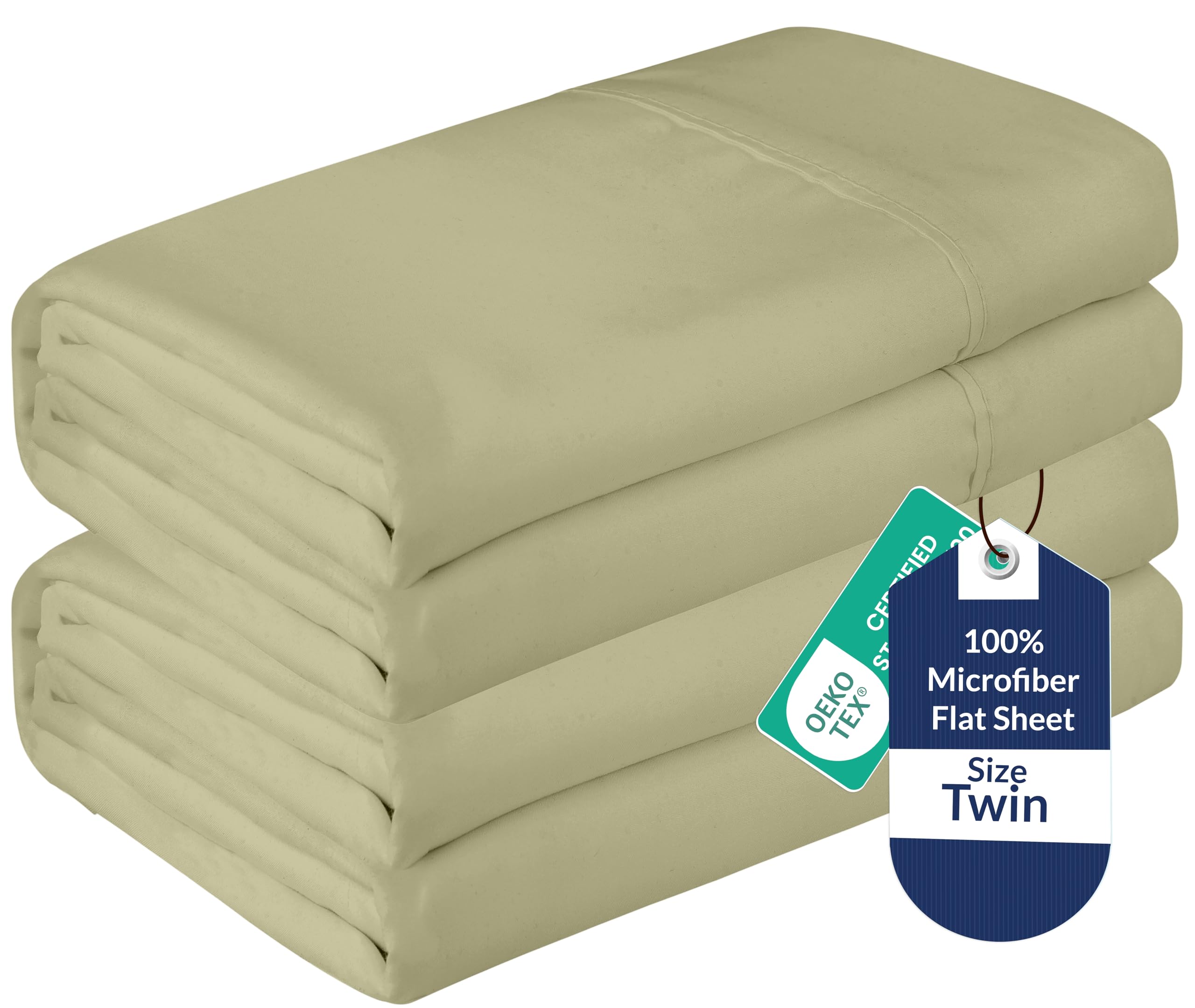 Royale Linens 2 Pack Bulk Flat Sheet Set - Top Sheets - Soft 1800 Microfiber - Wrinkle &amp; Stain Resistant - for Hotel, Massage Table, Hospital, Dorm - Twin Flat Sheet Sold Separately (Twin, Sage Green)