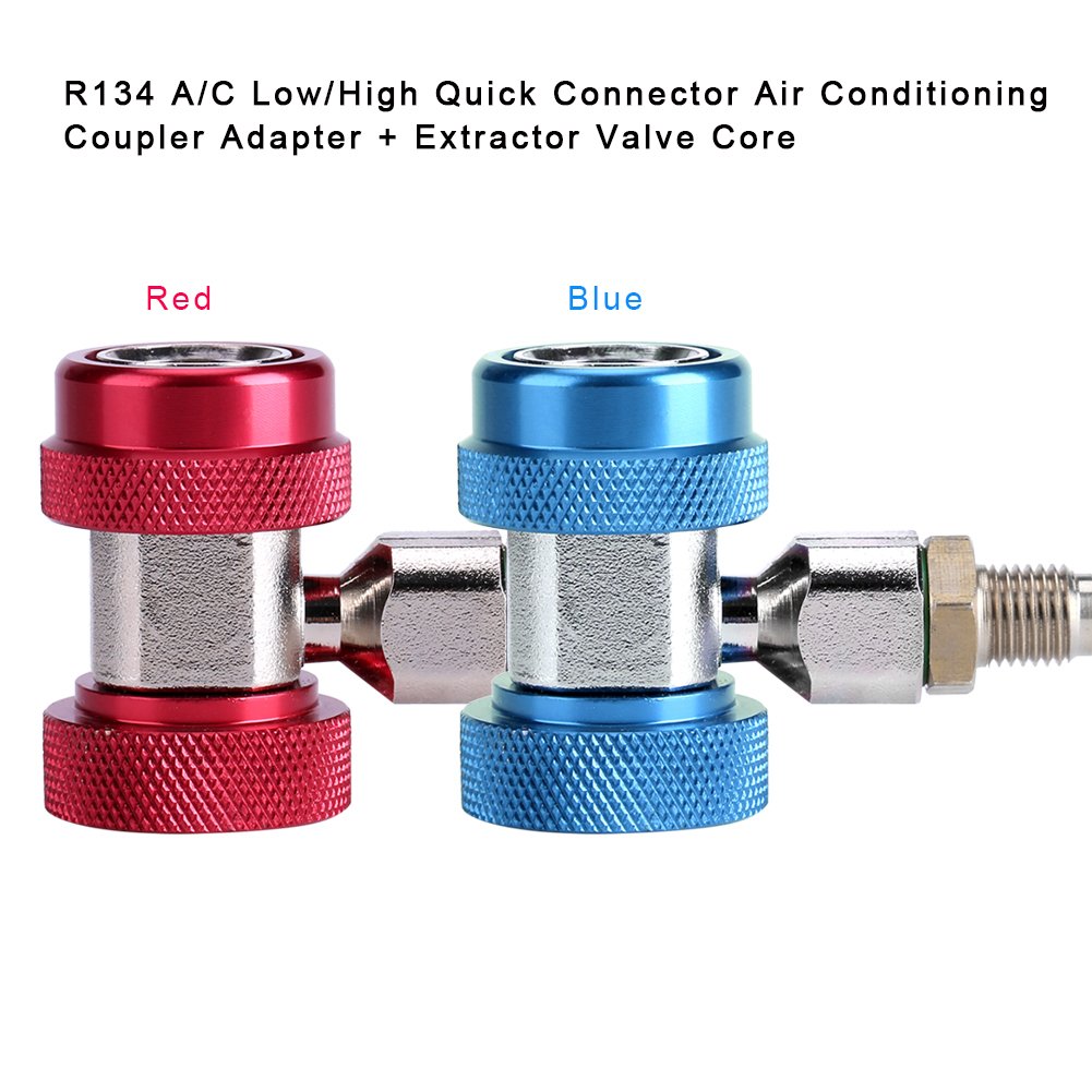 Attacco rapido, Adattatore accoppiatore Aria condizionata R134 connettore rapido Aria condizionata Basso/Alto + Nucleo valvola estrattore(Attacco rapido Lato Alto: Rosso)