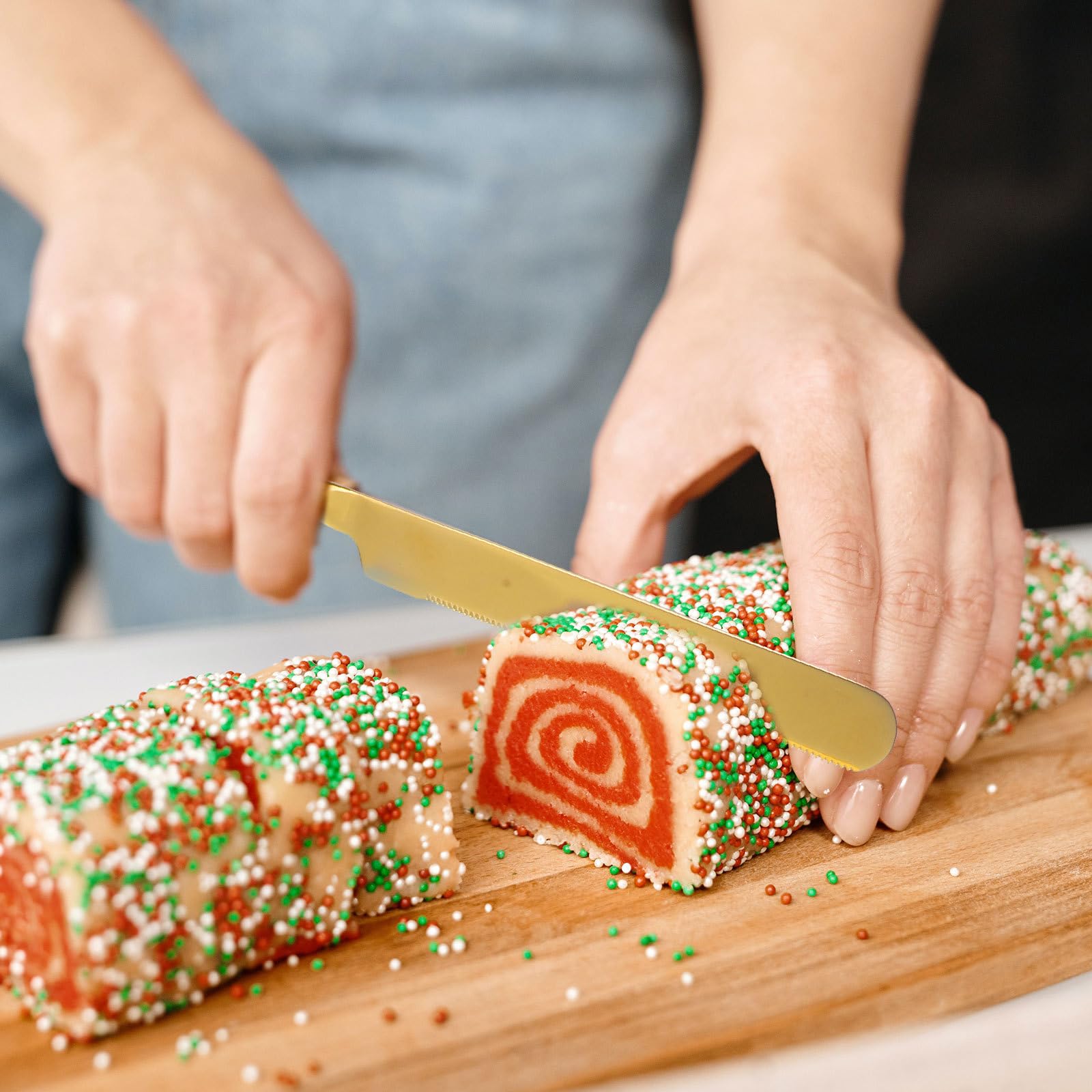 POPETPOP Edelstahl Servierbesteck mit Tortenheber und Löffel 12 Zoll Kuchenmesser Inklusive für Bankett und Abendessen