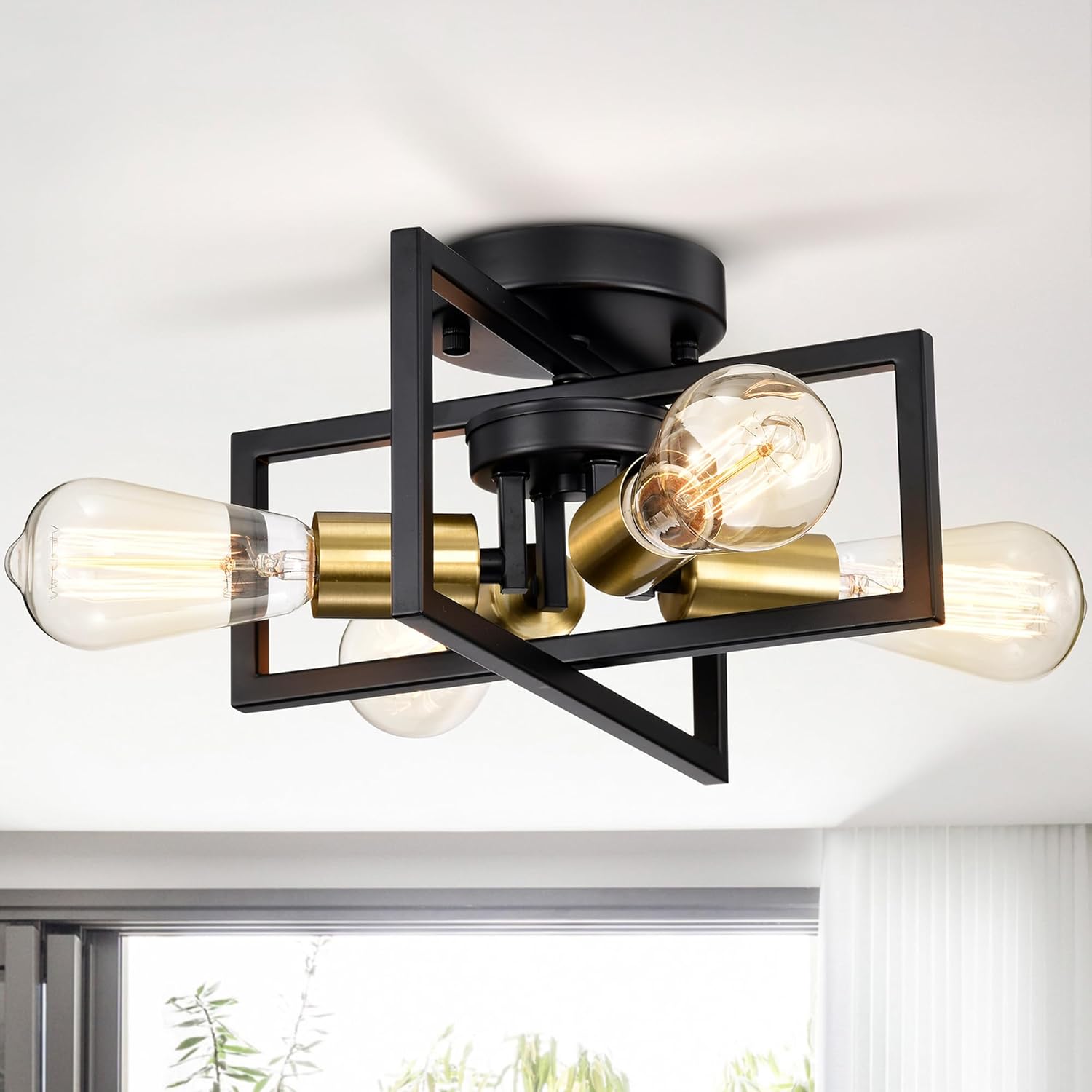 COTTAGE LIFE Farmhouse Flush Mount Ceiling Light Fixture Black Modern ...