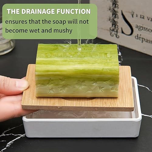 Miniatura 3 de Jabonera de bambú para ducha, soporte de barra de jabón de madera para bandeja de jabón de baño, fácil de limpiar, duradera y con almohadillas