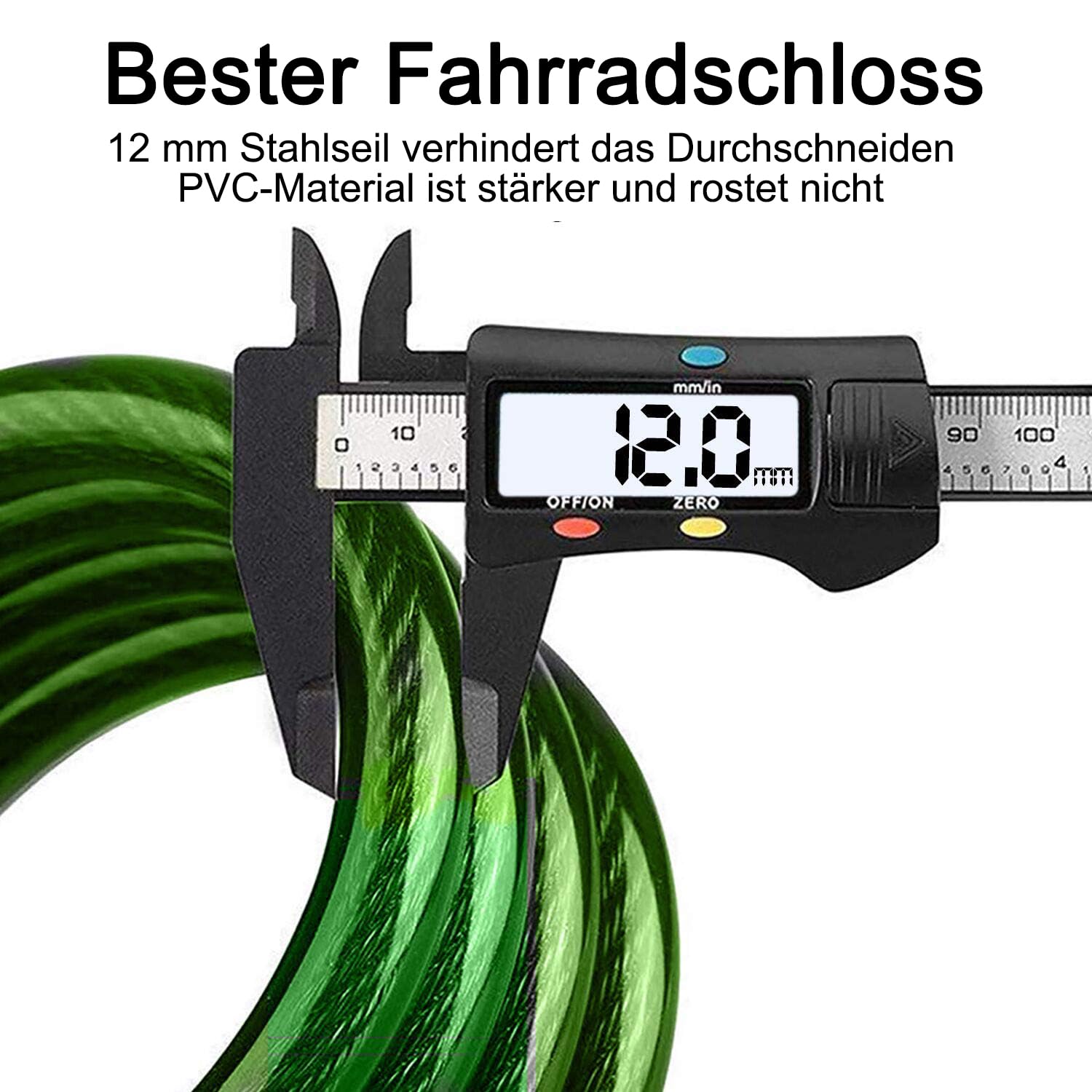 Rehkittz Bicycle Lock, 120 cm/12 mm Cable Lock Very High Security Level with 5-Digit Numeric Code Combination Lock Bicycle Mount Bicycle Lock Number 