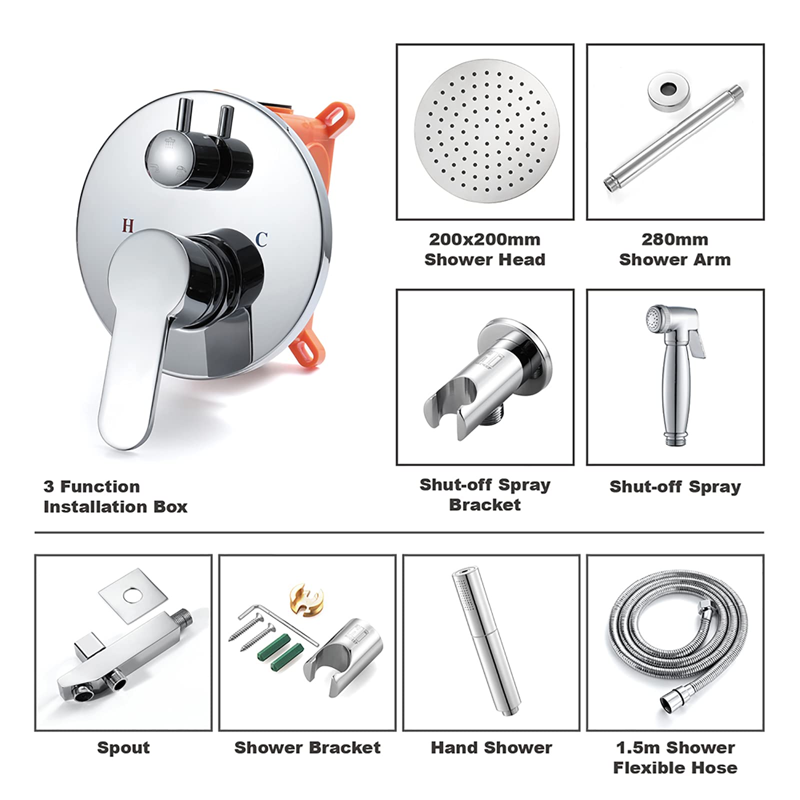8-Zoll-Regenduschsystem – Chrom-Armaturenset mit Badewannenausläufen, wandmontierter Messing-Regenduschkopf und Handbrause für ultimativen Badezimmer-Luxus