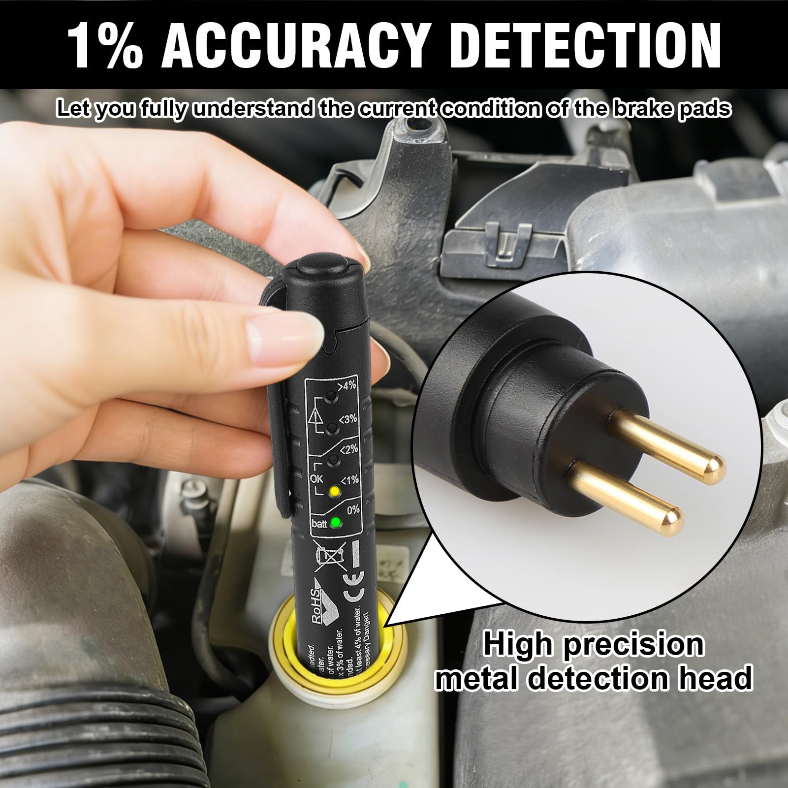 Aivane Tester Liquido Freni per Test DOT3 DOT4 DOT5, 5 LED Indicatore può, Universale Tester Olio Freni Portatile Penna Rilevatore di umidità Liquido Automotive Tester