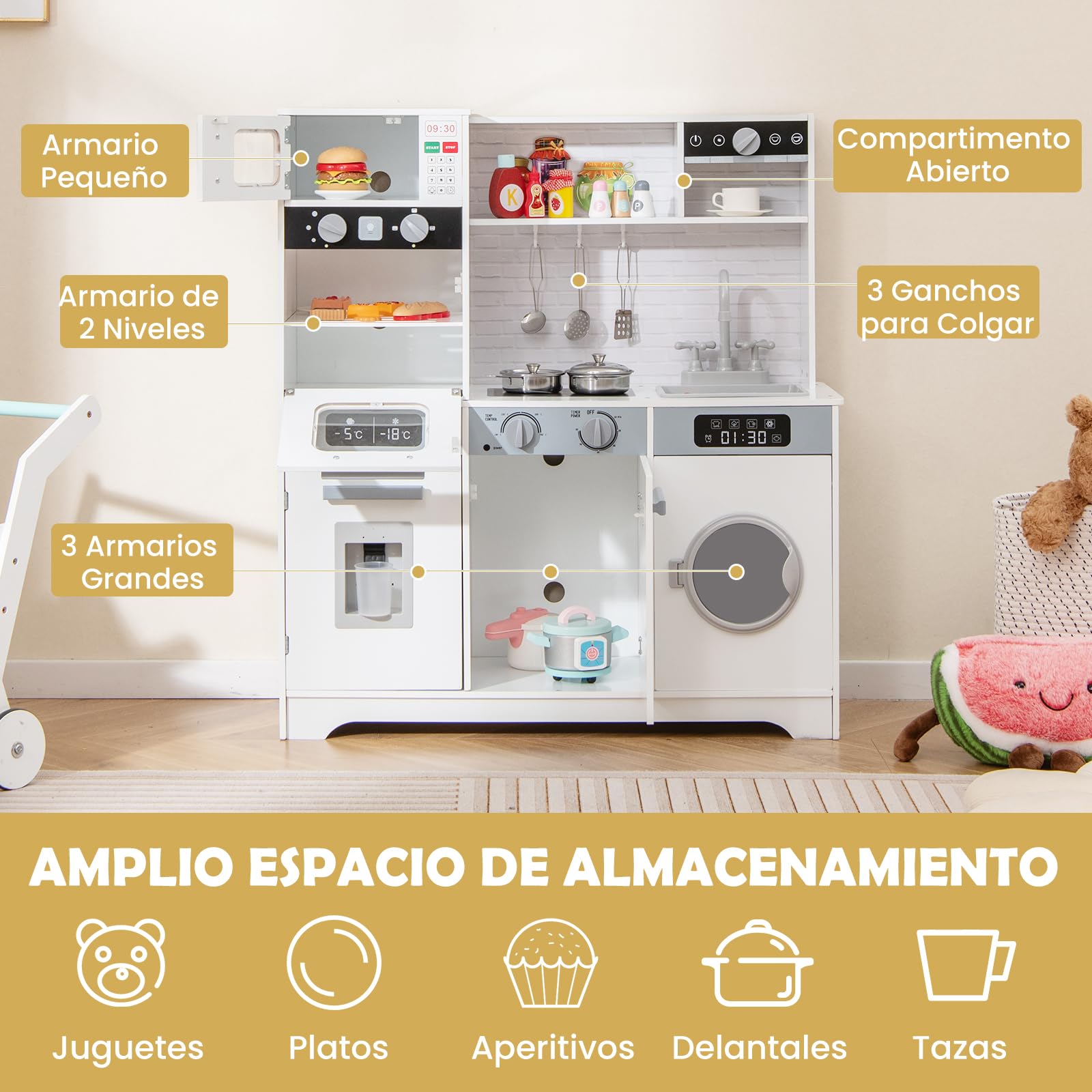 GOPLUS Cocinita Infantil de Madera con Dispensador de Agua y Sonidos