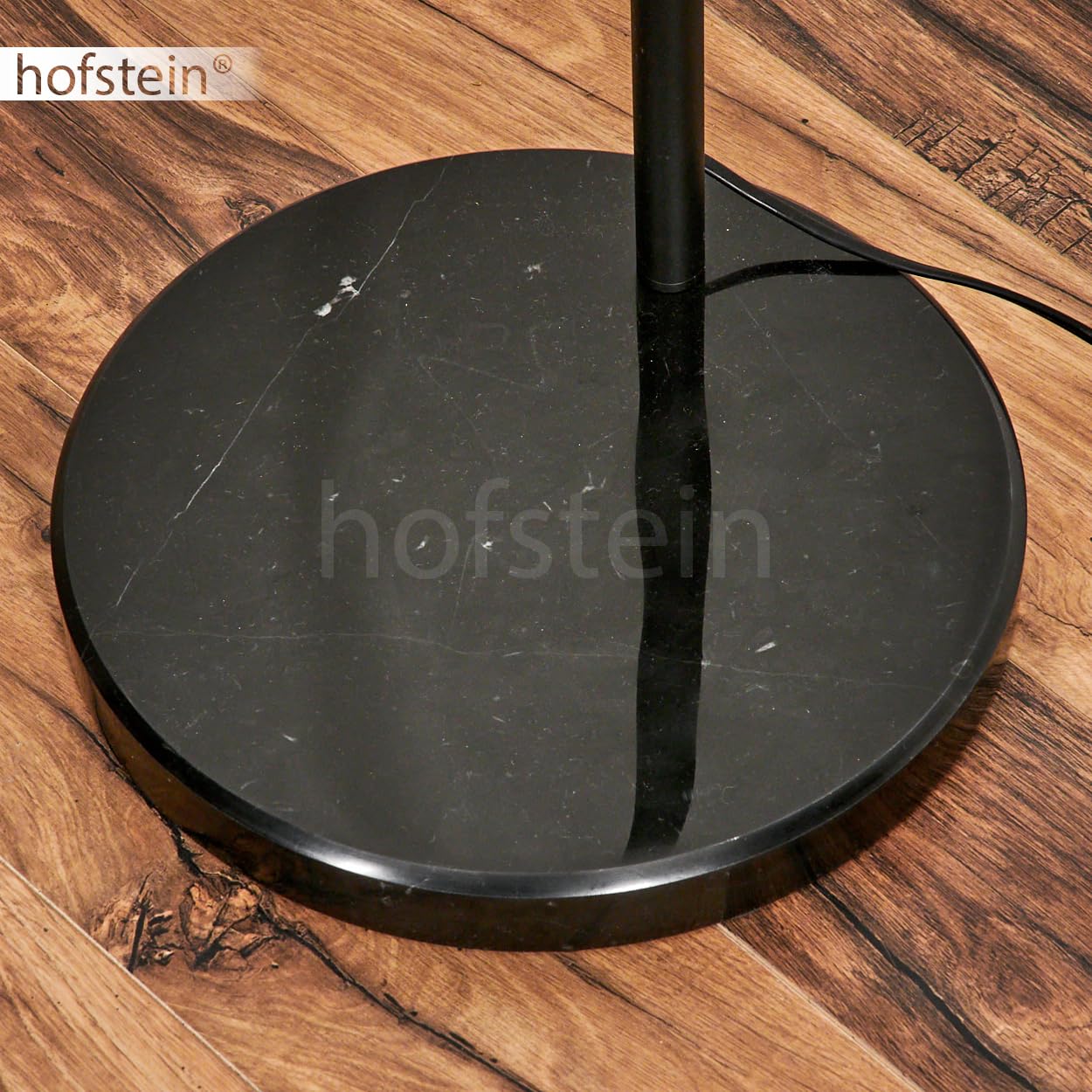 Stehleuchte Tapitapa, Stehlampe aus Metall/Glas/Marmor in Schwarz/Rauchfarben/Klar, verstellbare Bogenlampe (Ø 24,5 cm) m. Fuß aus Marmor, 1 x E27 max. 60 Watt, ohne Leuchtmittel, Fußschalter am Kabel