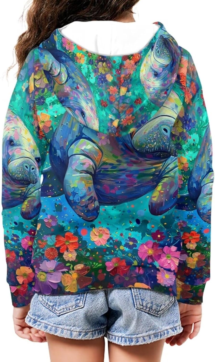 PinUp Angel Hoodies for Boys Girls Funny Animal Graphic Zip Up Sweatshirts with Pocket Artistic Oil Painting Patterned Top