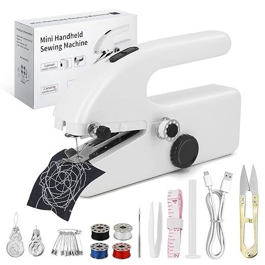 Handheld Sewing Machine for Beginners, Portable Mini Sewing Machine with Two Speed Modes, Easy to Operate and Fast Stitch Suitable for Clothes, Fabrics and Quick Home Repairs