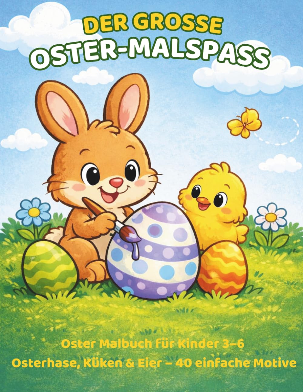 Der grosse Oster-Malspass: Oster Malbuch für Kinder 3–6 Osterhase, Küken & Eier – 40 einfache Motive