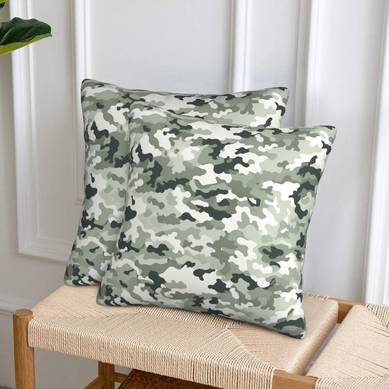 NONHAI Decorative Throw Pillow Covers Set of 2, 20"x20" Square Cushion Case Soft Comfy White Camouflage Throw Pillows for Couch Cushion Livingroom Farmhouse Home Decor Pillowcases