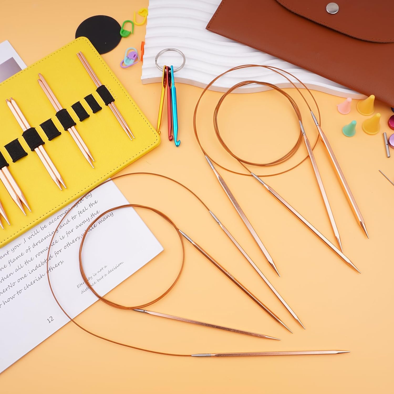 Mdoker Circular Knitting Needles Set with Case,9 Pairs Interchangeable Knitting Needles of Aluminum Cubic Circular Needle,Square Circular Needles(3.5mm-8mm)