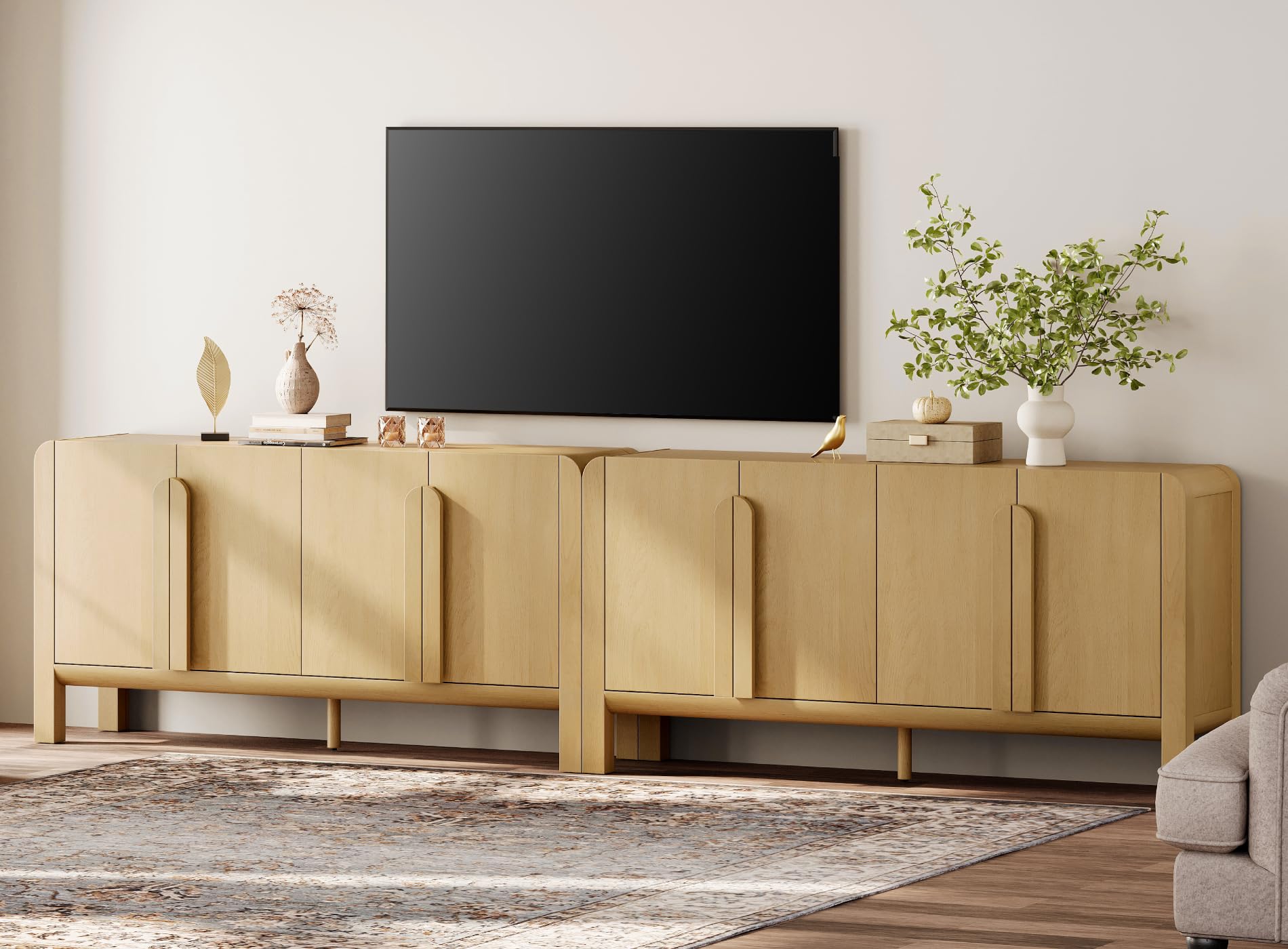 WAMPAT Modern TV Stand for TVs Up to 120 inches,126" W Farmhouse Entertainment Center with Adjustable Shelf and 4 Doors,Media Console Table TV Cabinet