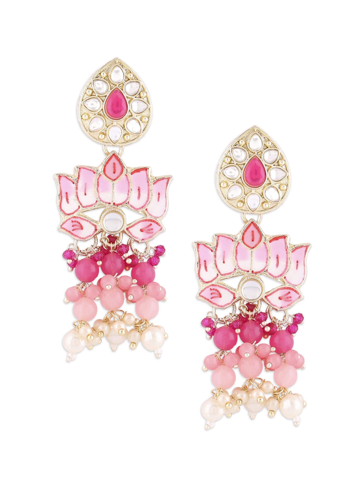 Zaveri Pearls Pink Meenakari Lotus Design Traditional Cluster Beads Drop Earring For Women-ZPFK15390 (B0BRNFPYY7) Amazon Price History, Amazon Price Tracker