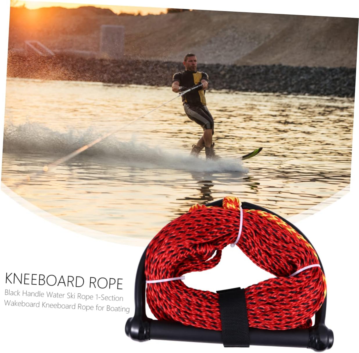 Black Handle Water Ski Rope for Boating Durable Towable Rope for Wakeboard Kneeboard Comfortable Grip for Water Sports Activities