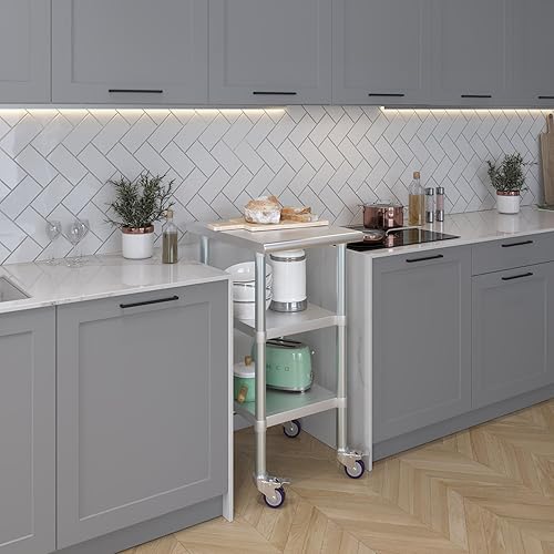 Miniatura 125 de AmGood Mesa de trabajo de acero inoxidable con 2 estantes y ruedas Mesa de trabajo de metal con ruedas