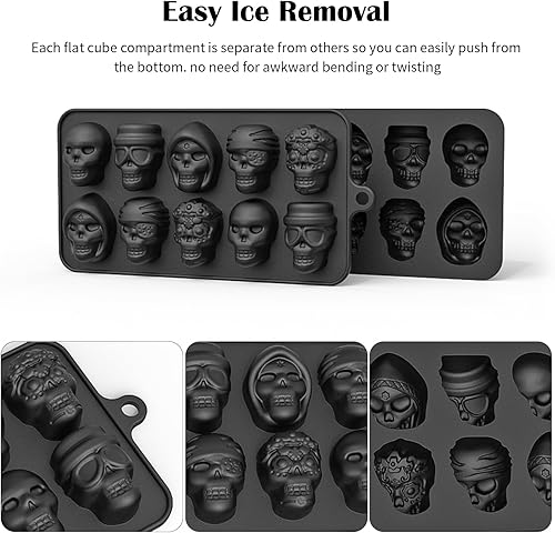 Miniatura 4 de Juego de moldes de calavera 3D de 10 cavidades, molde de silicona para cubitos de hielo, para enfriar, whisky, cócteles, bebidas, pudín, chocolate,