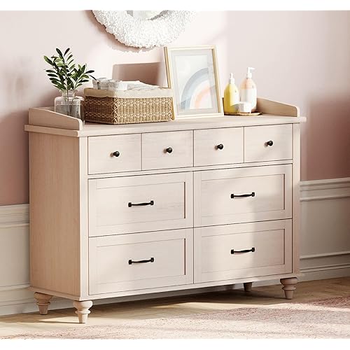 WAMPAT Beige Baby Dresser with 6 Drawers for Kids Room, Kids Dressers Wooden Double Dresser for Bedroom, Chest of Drawers Storage Organizer for Nursery Furniture