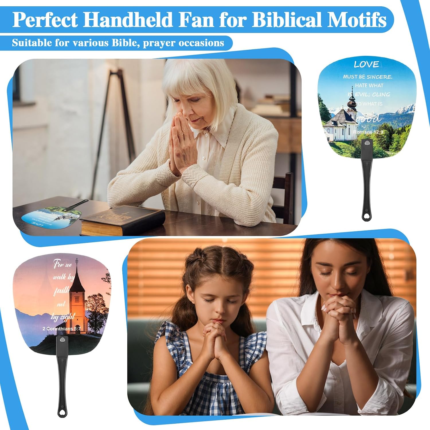 Geetery 100 Pcs Summer Church Christian Bible Fan Bulk Handheld Plastic Round Fourth of July Fans for Church Services Patriotic Party Decorations Gifts(Trendy Color,Bible Style)