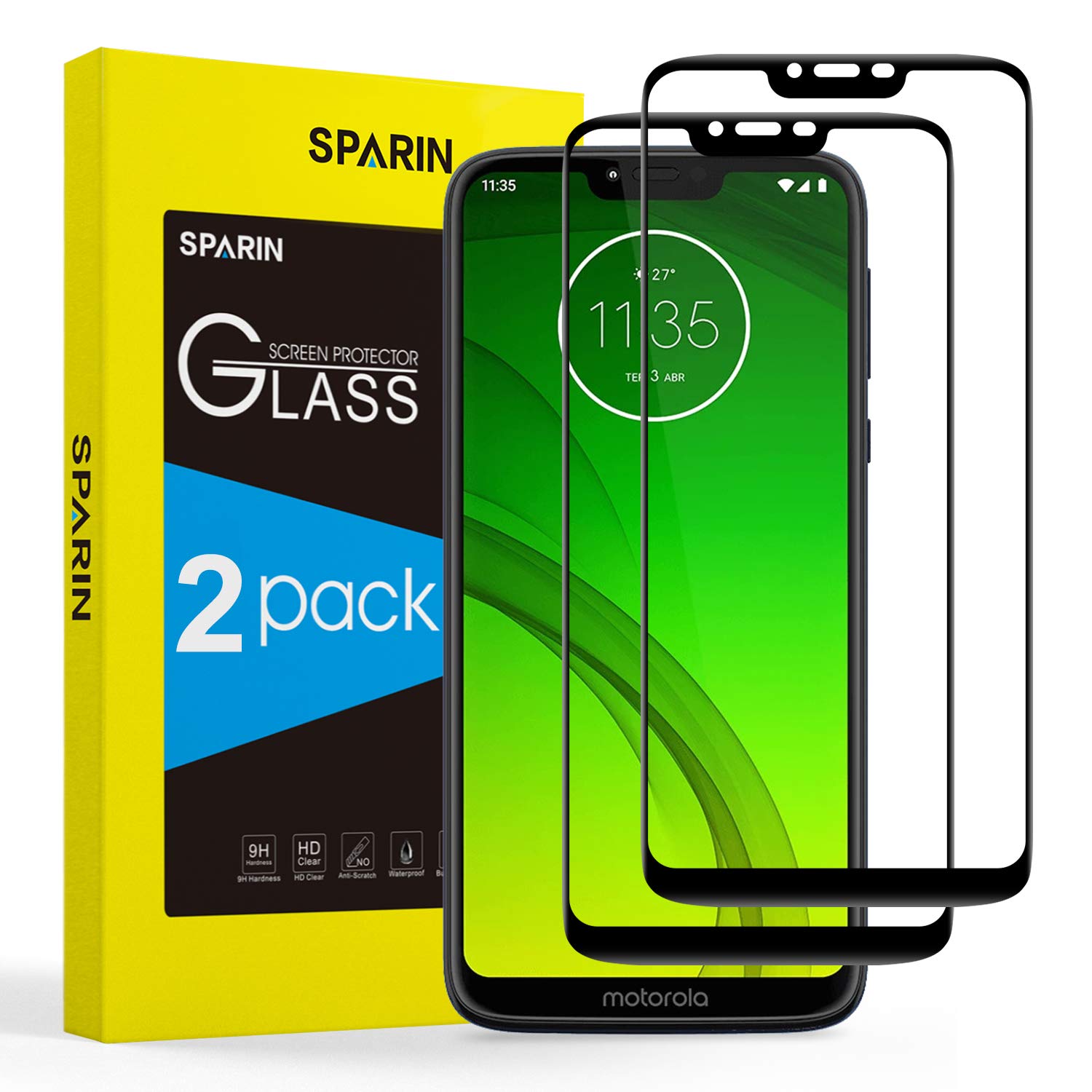 SPARIN [2 Pack Compatible with Moto G7 Power Screen Protector (Upgrade Designed), [Full Coverage] [Bubble Easy Installation] [9H Hardness] [Anti-scratch] Tempered Glass Screen Protector-Black Edge