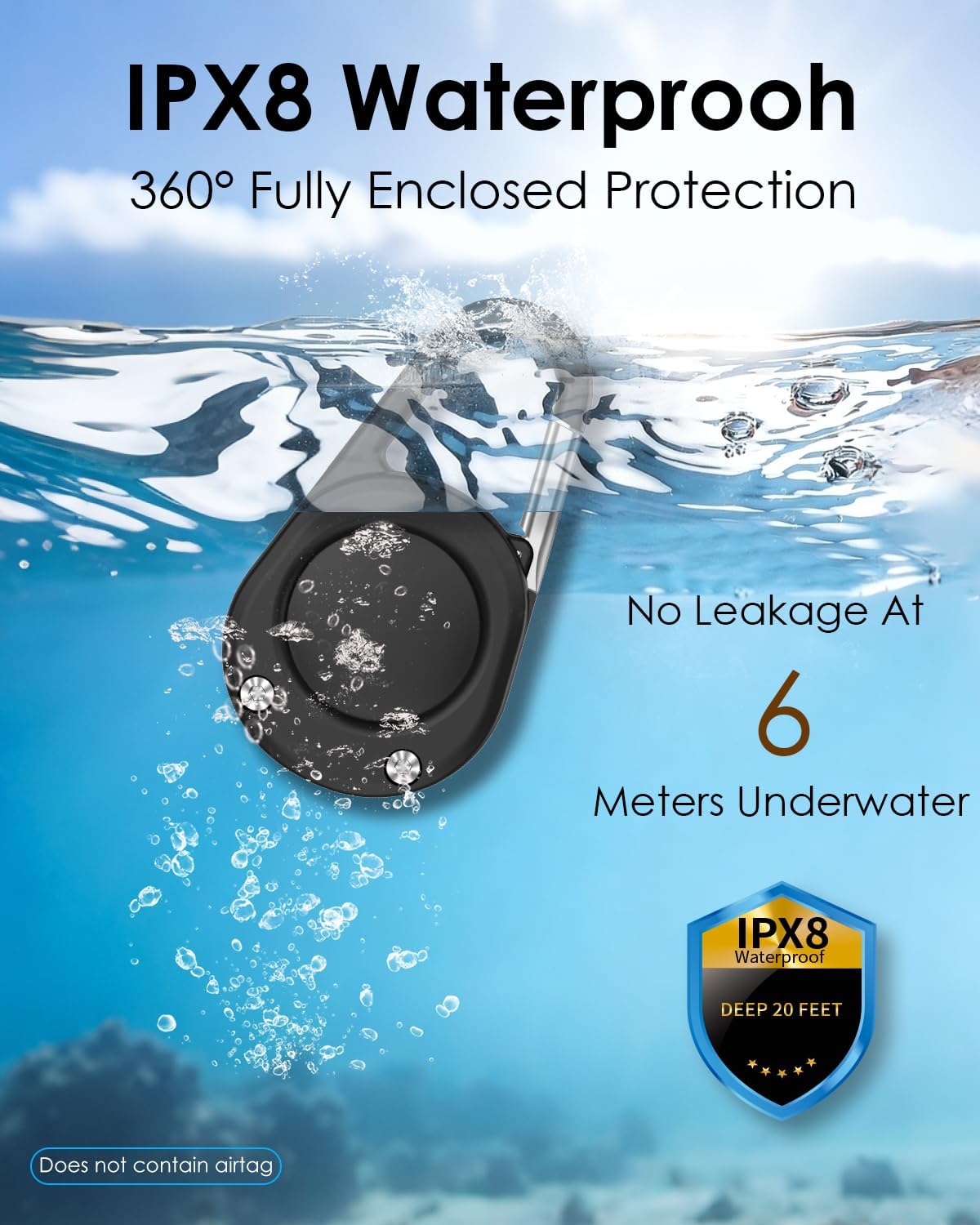 for Airtag (1st & 2nd Gen) Keychain,IPX8 Waterproof AirTag Holder with Carabiner,Hard PC,Lock Clip,Universal Wheel Keyring,Air Tag Keychain for Apple Airtag (Black 1 Pack)