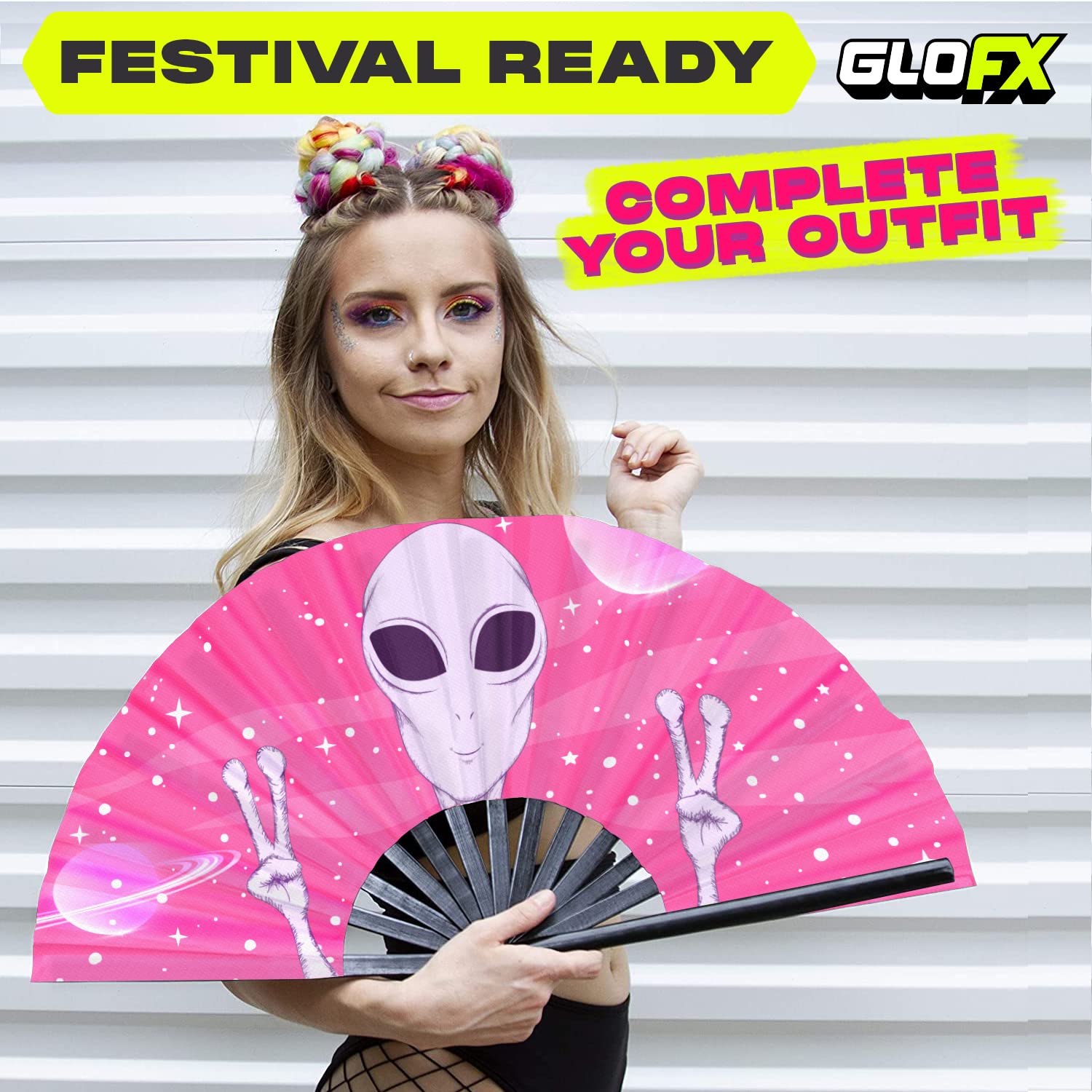 Amazon.com: GloFX Rave Fan - Pink Alien - Large Folding Fan -Large
