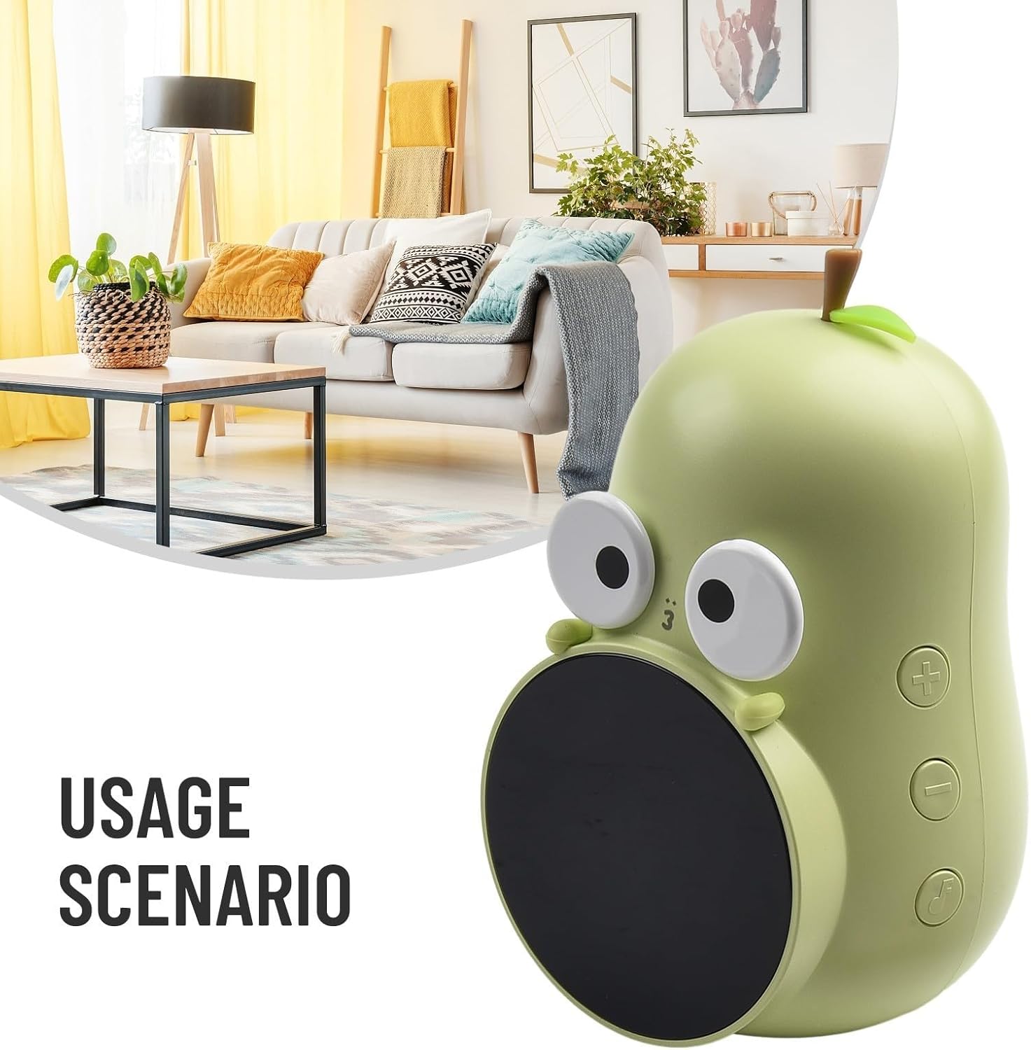 Cute Digital Pear-Shaped Clock Kids - Light Green Electronic Clock with 3 Alarms 6 Ringtones Bedroom