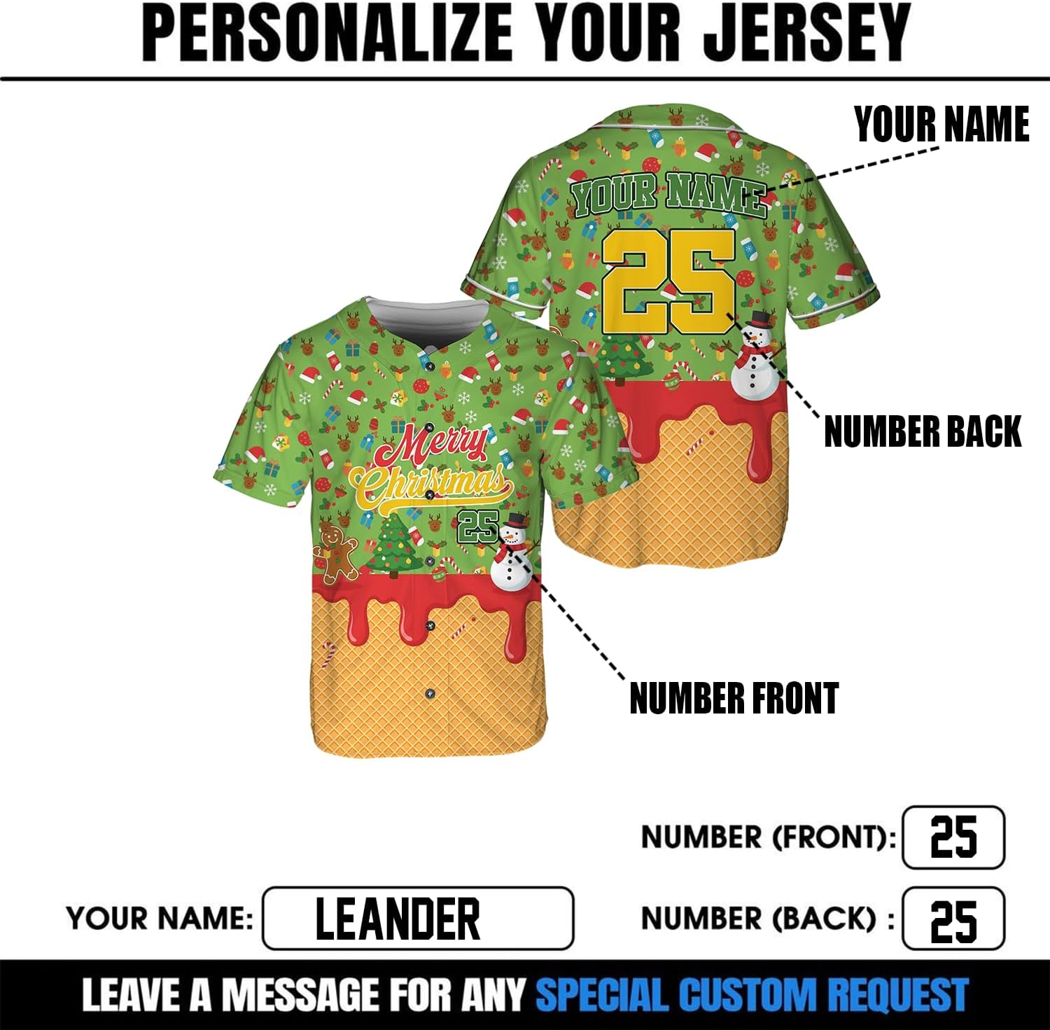 Custom Christmas Baseball Jersey Shirt, Personalized Team Name & Number Holiday Matching Shirt for Family, Friends, Players - Image 3