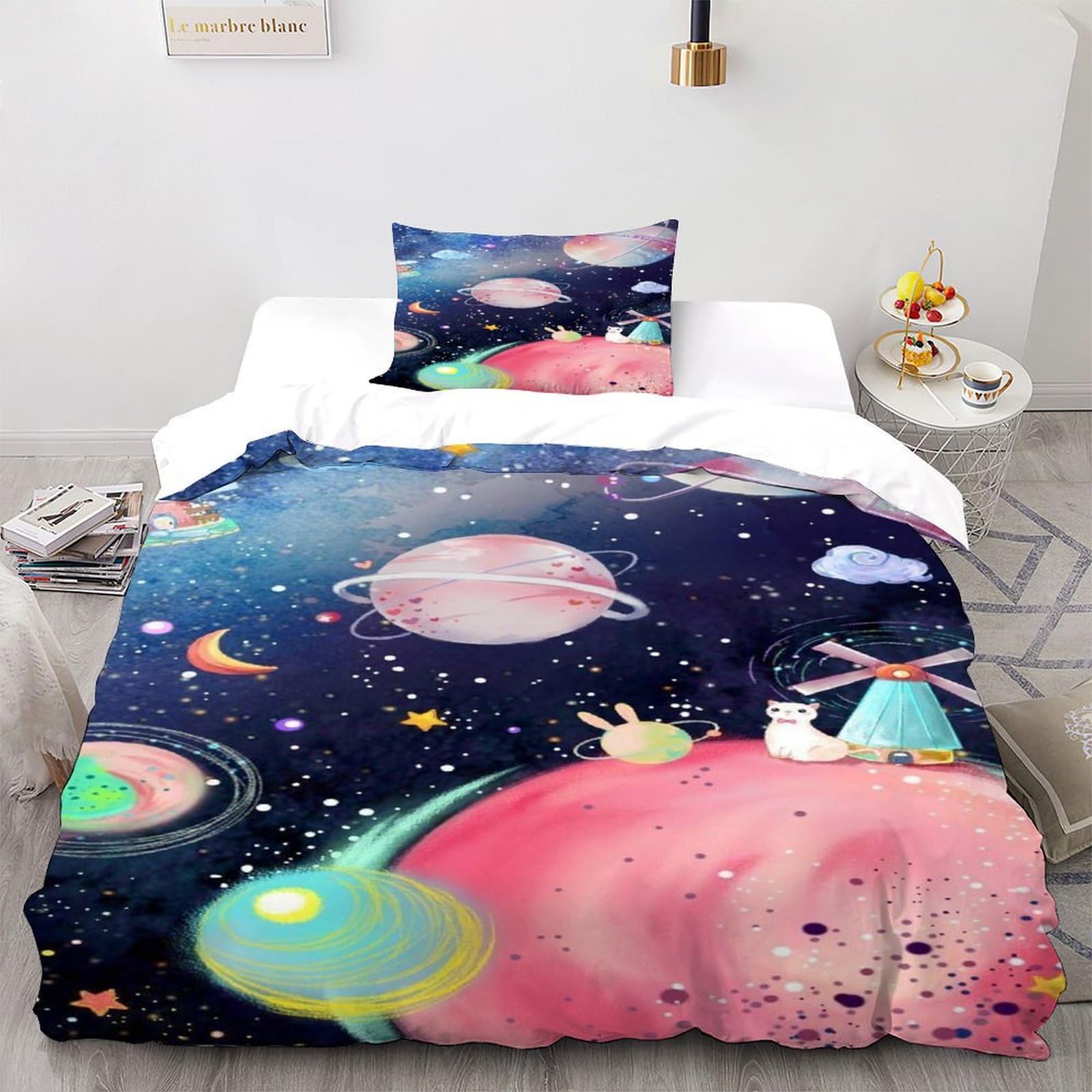 Parure de lit rose étoilé en microfine respirante et housse de couette 135x200cm pour enfant