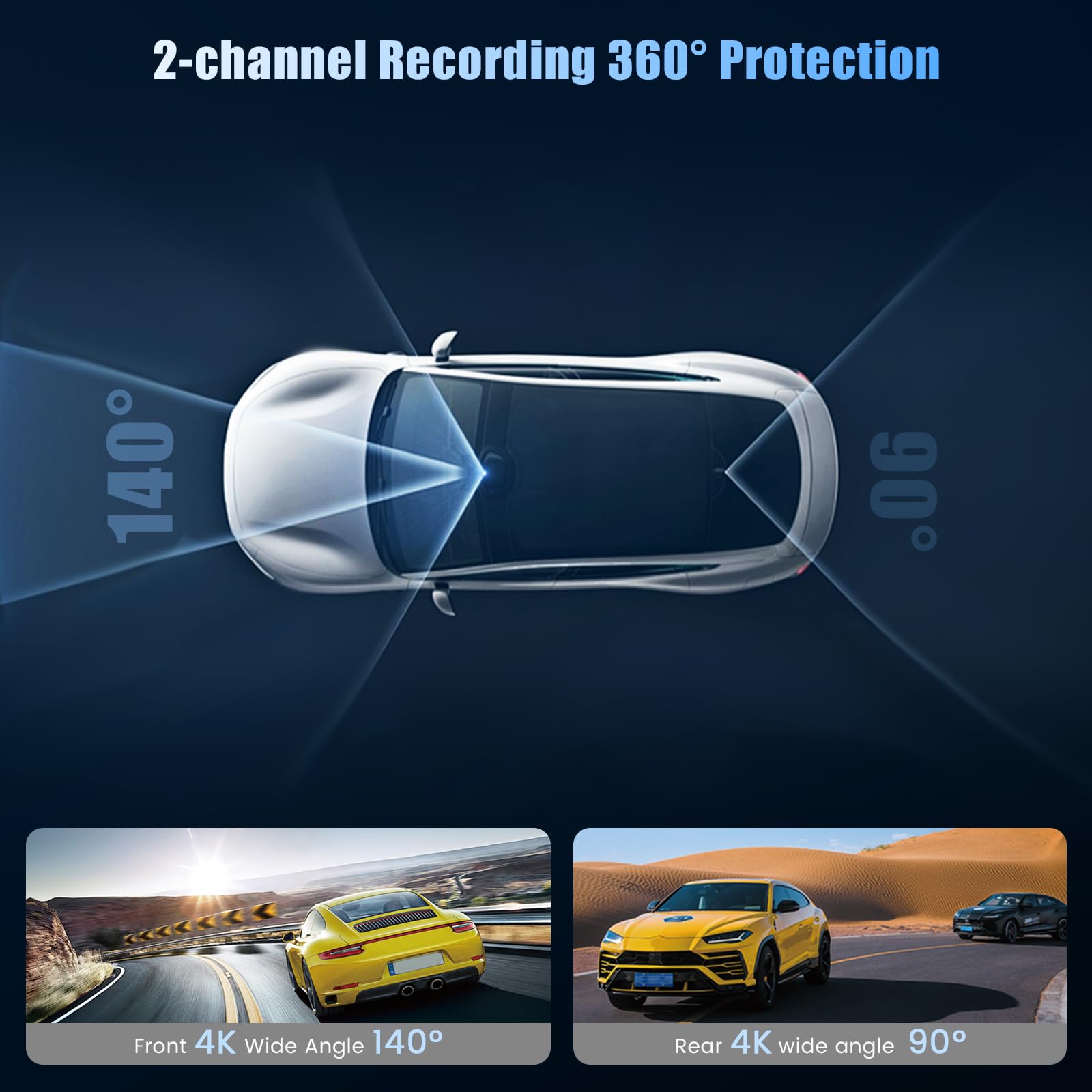 Inefala 4K+4K Dashcam con Pantalla táctil Doble Lente, Dash CAM Coche con IPS 3,2'' Cámara para Coche con Tarjeta SD de 64GB Grand Angle Visión Nocturn WiFi App Controlcon Sensor G Grabación de Bucle