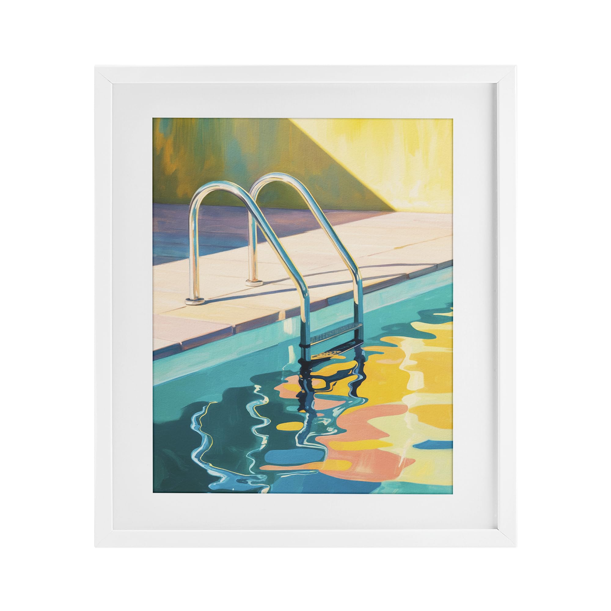 Stupell Industries Coastal White (Textured) 'Pool Ladder At Sunset', Framed Print Under Glass, White, 17 X 21 Inches, Easy To Hang And Sturdy, Made In Usa, By Andreas Magnusson
