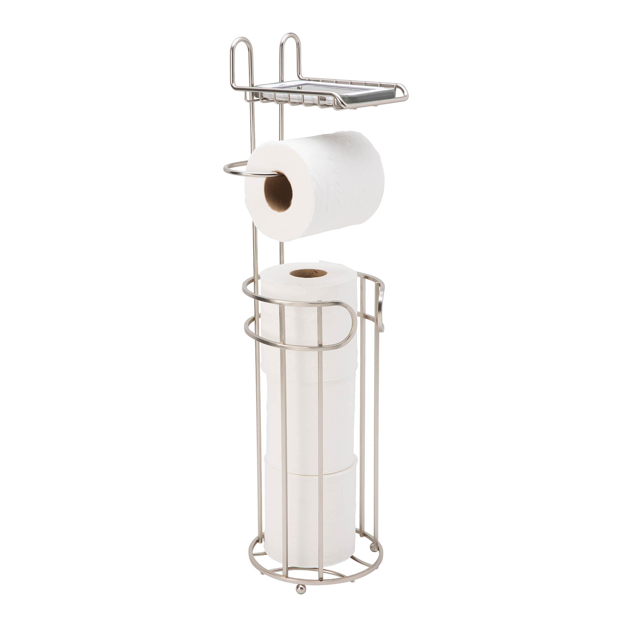 Portarrollos de pie con estante satinado Bath Bliss para 4 rollos gigantes