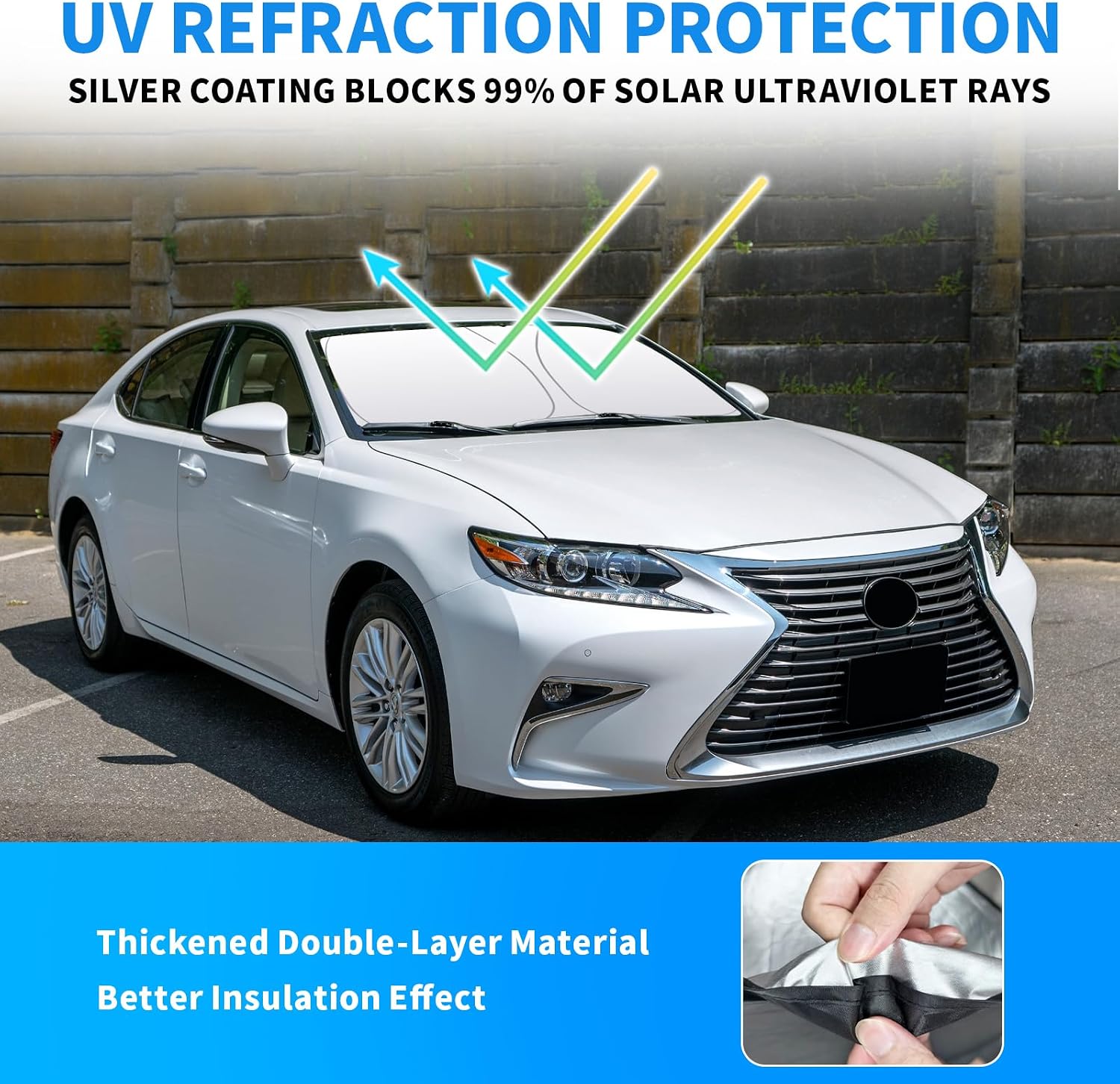 Thickened 2-Layer Front Windshield Sun Shade Compatible for Le-xus ES250 ES300 ES300H ES350 2012-2018 XV60, Foldable Custom Fit Sunshade Blocks 99% Heat, Keeps Car Interior Cool (ES 2012-2018 XV60)