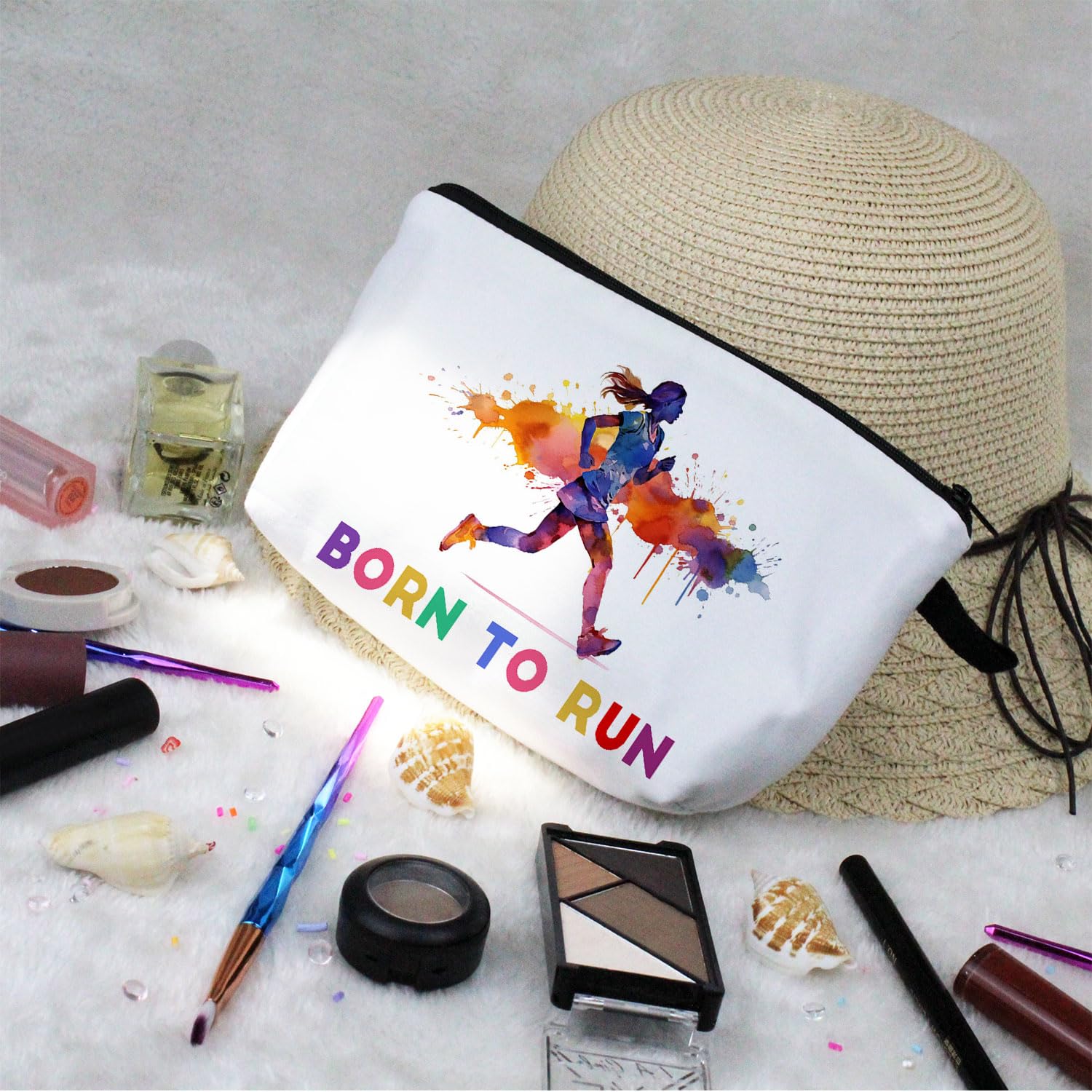 Livel lhood Running Makeup Bag Born To Run Small Organizer Zipper Pouch Running Marathon Cosmetic Bag Present for Runners Athelets Running Lovers Women Friends