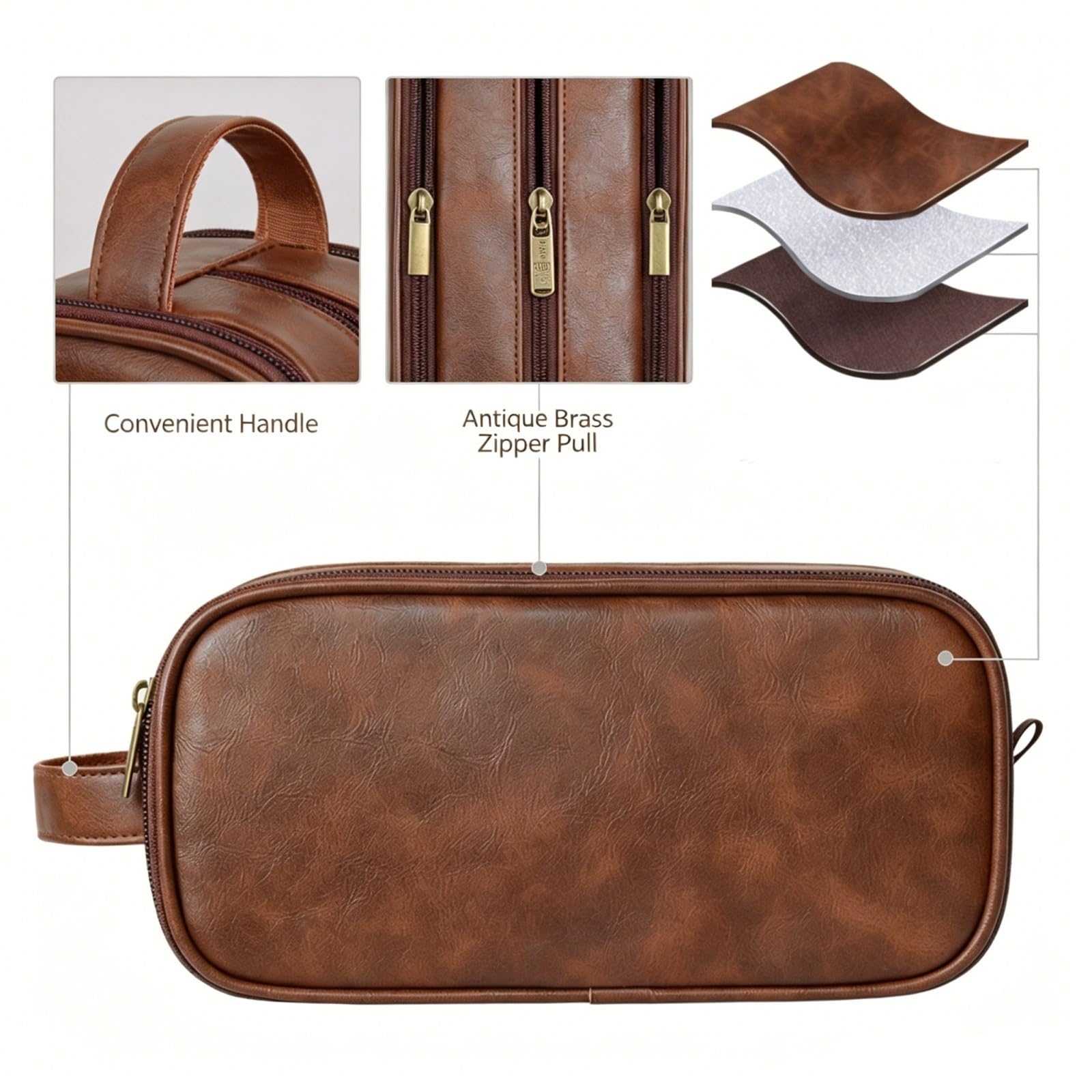 HJDMO Vintage PU Leather kosmetyczka wodoodporna duża pojemność podróżna kosmetyczka z bransoletką dla kobiet, Brązowy, 25cm×13cm×11.5cm, Klasyczny