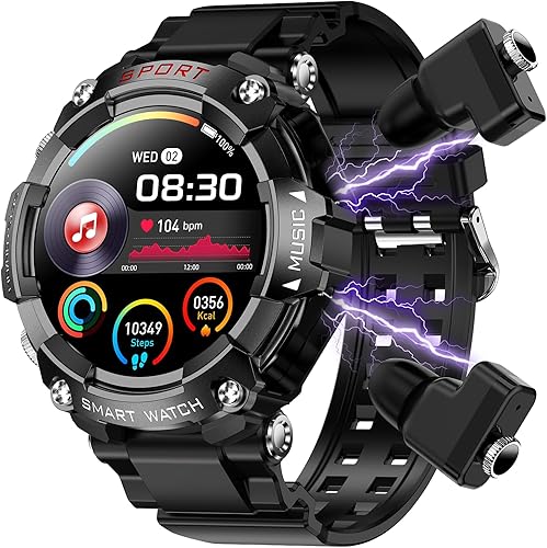 PEKVU Reloj inteligente con auriculares TWS, pantalla táctil HD de 1.52 pulgadas, impermeable IP67 y responde llamadas, reloj inteligente Bluetooth