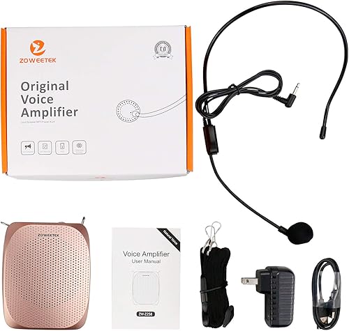 Vista 15 de ZOWEETEK ZW-Z258 Mini amplificador de voz recargable portátil para profesores con micrófono con cable y cintura, compatible con formato MP3 audio