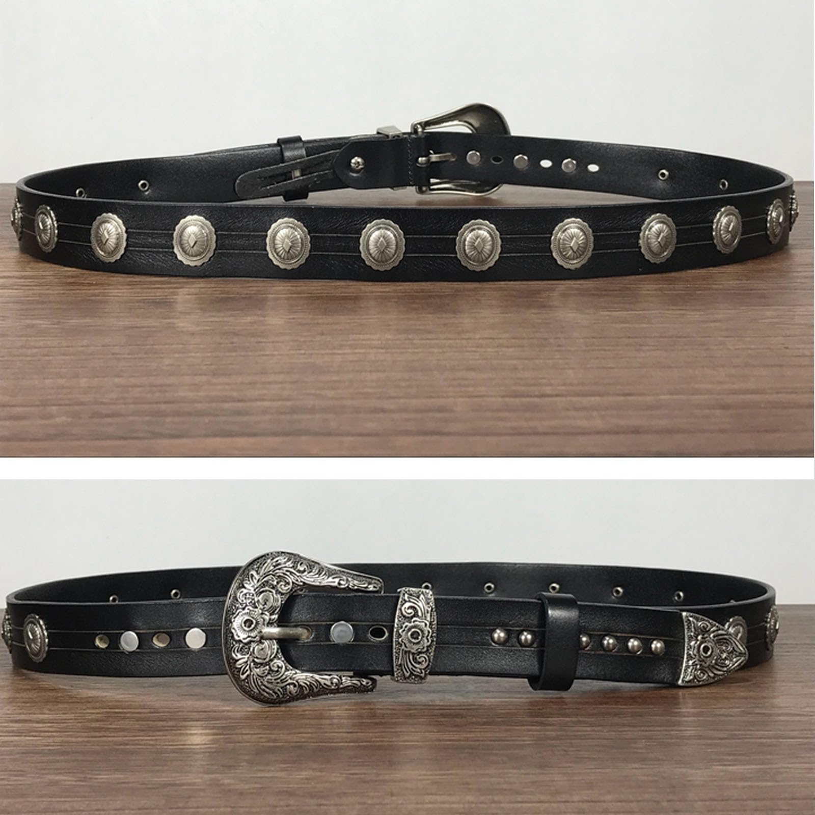 Ceinture En Cuir Avec Rivets - Couleur Rose Bordeaux - Taille 90 Cm - Occasion Très Bon état