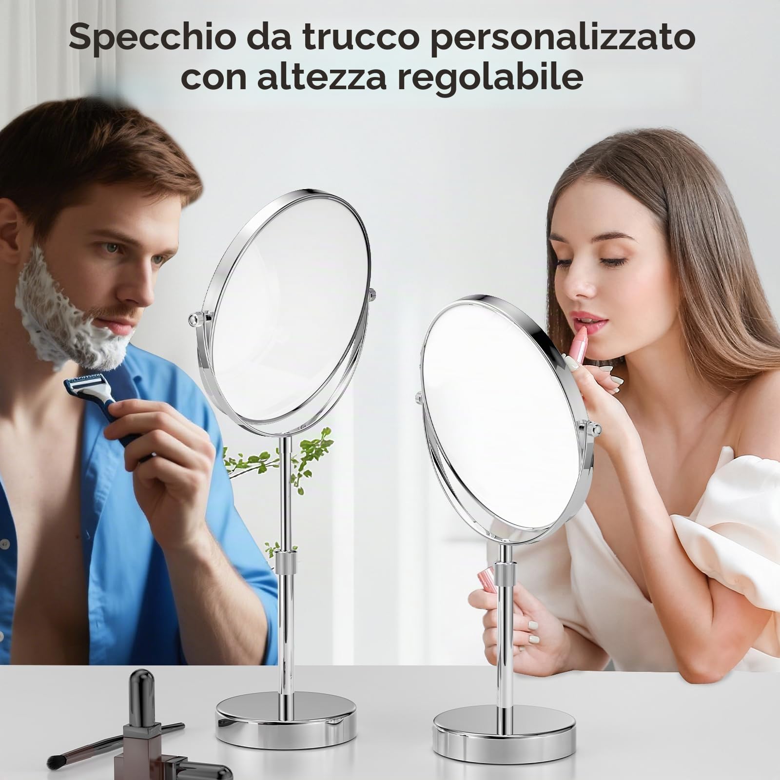 Nicesail Specchio da trucco da tavolo, 20,3 cm, double-face, con ingrandimento 7x, specchio ingranditore con piedistallo per specchio da barba, regolabile in altezza per tavolo da trucco Vainity