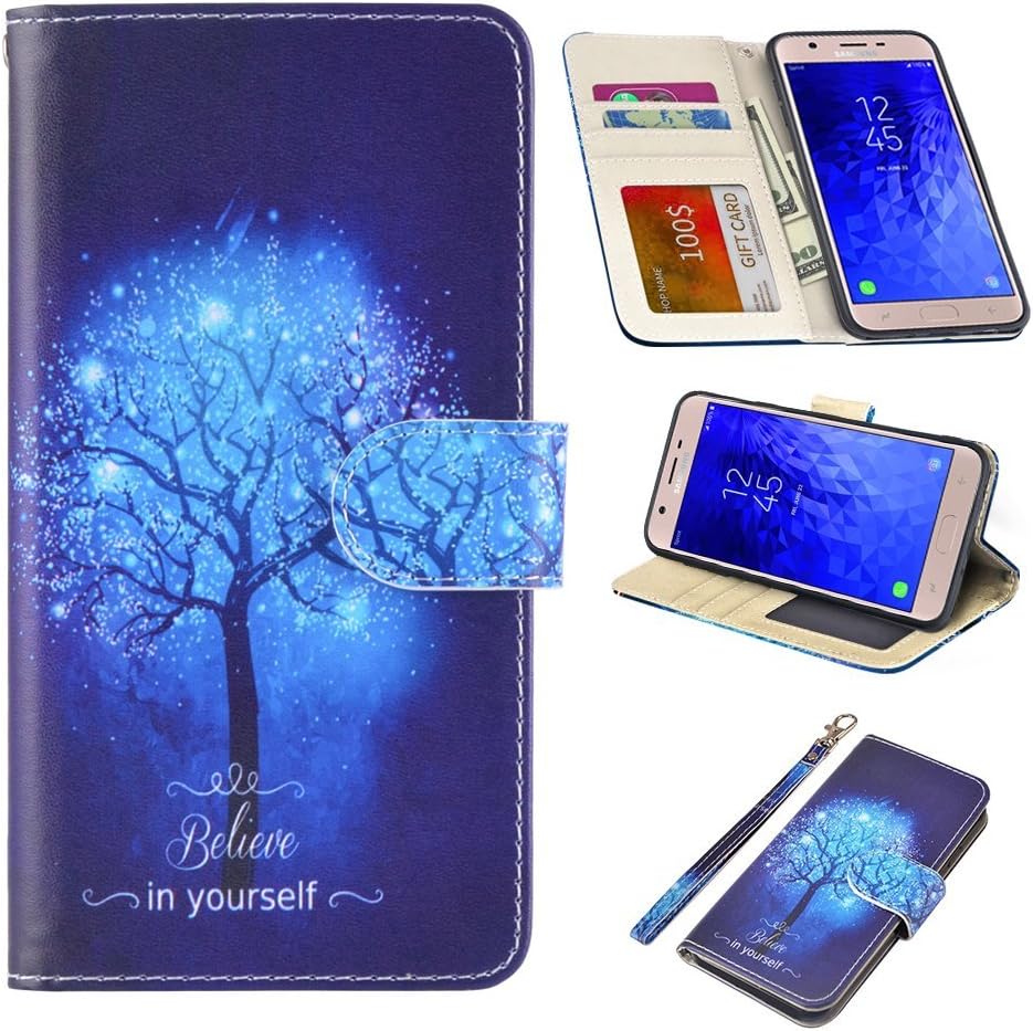 UrSpeedtekLive Samsung Galaxy J7 2018 Case, Galaxy J7 Refine/J7 Aero/J7 Aura/J7 Top/J7 Eon/J7 Star Premium PU Leather Wristlet Flip Wallet Case Cover w/Card Slots & Stand,Believe in Yourself