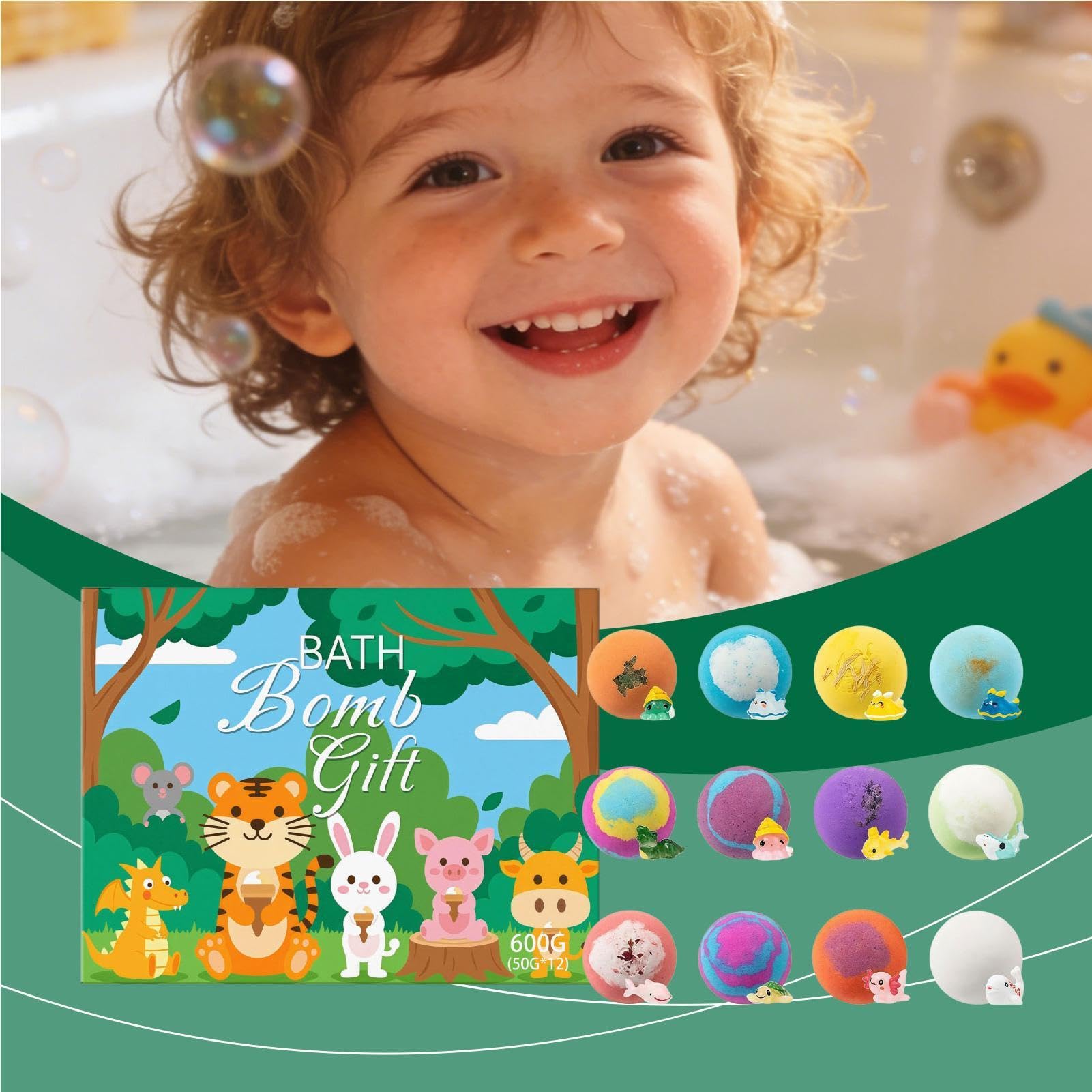 Bombas de Baño para Niños Set de 12 Piezas Orgánicas y Coloridas