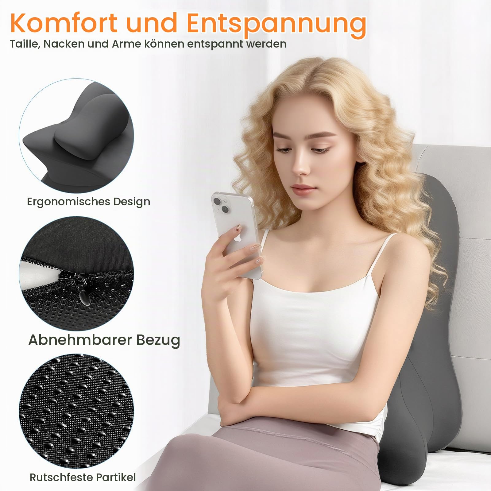 MINGPINHUIUS Keilkissen, Lesekissen & Lendenkissen - Entspannungskissen für Bett, Sofa und Boden - Orthopädisches Stützkissen gegen Rücken- und Nackenschmerzen - Aus Memory Schaumstoff (Dunkelgrau)