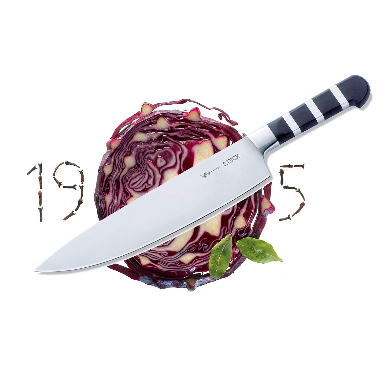Dick 1905 großes breites Kochmesser 26 cm Set inkl. rundem Standard Wetzstahl 25 cm mit Holzgriff