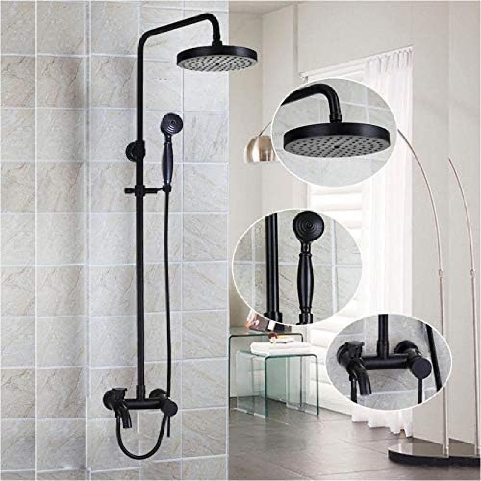 Ensemble de douche effet pluie ORB noir à jet enveloppant et douchette multifonction