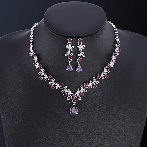 Miniatura 4 de Juego de collar y aretes Lilie  White de cristal y circonita cúbica para mujer